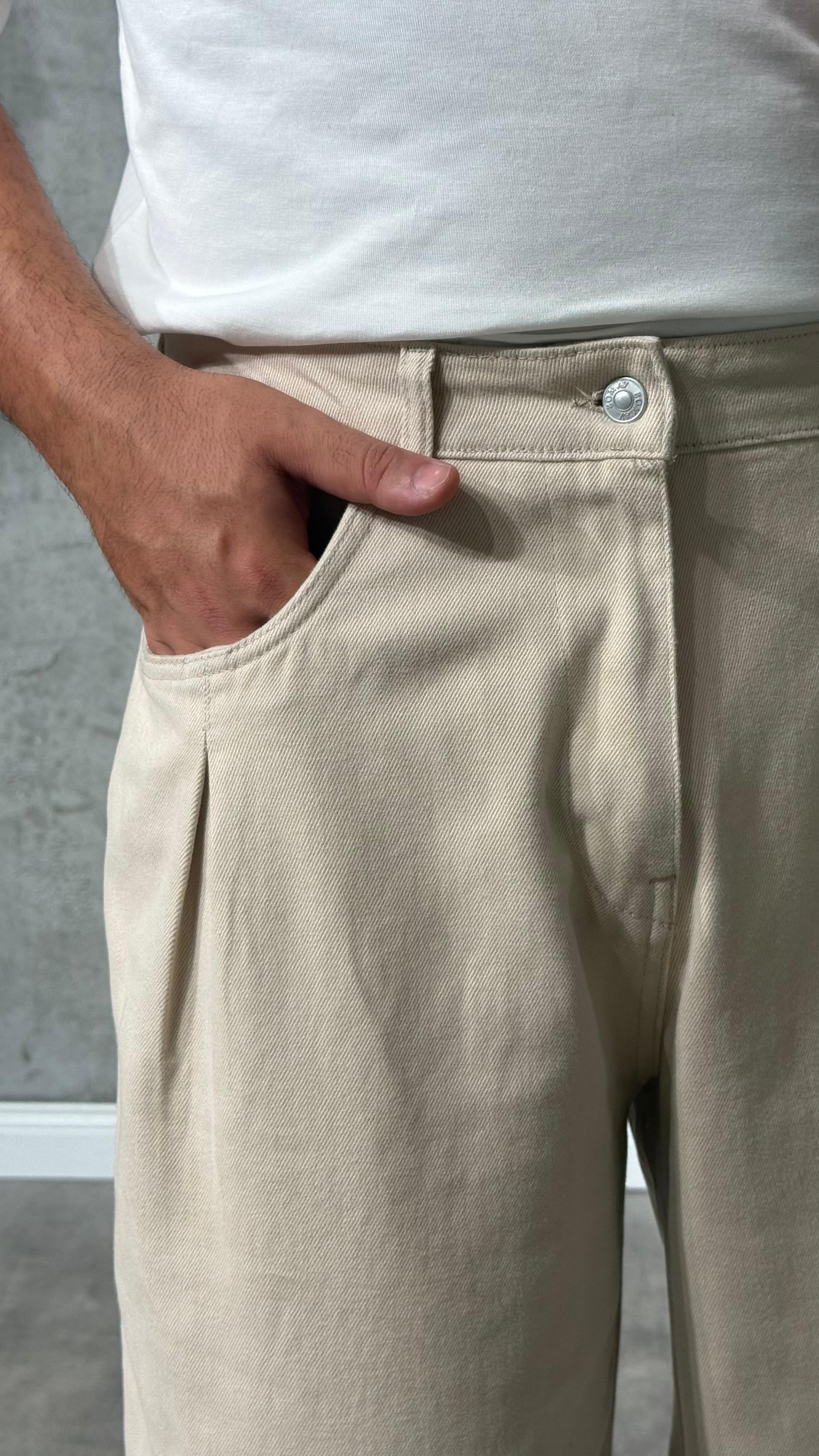 Erkek Yüksek Bel Pileli Kot Pantolon