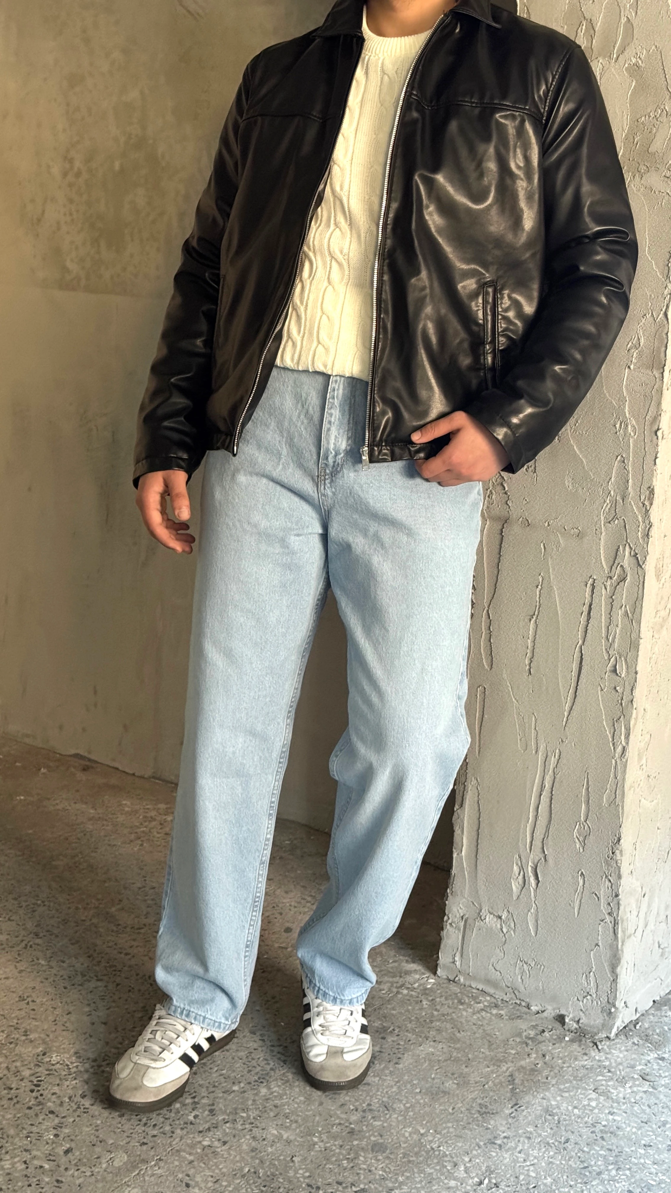 Erkek Yüksek Bel Buz Mavi Baggy Kot Pantolon