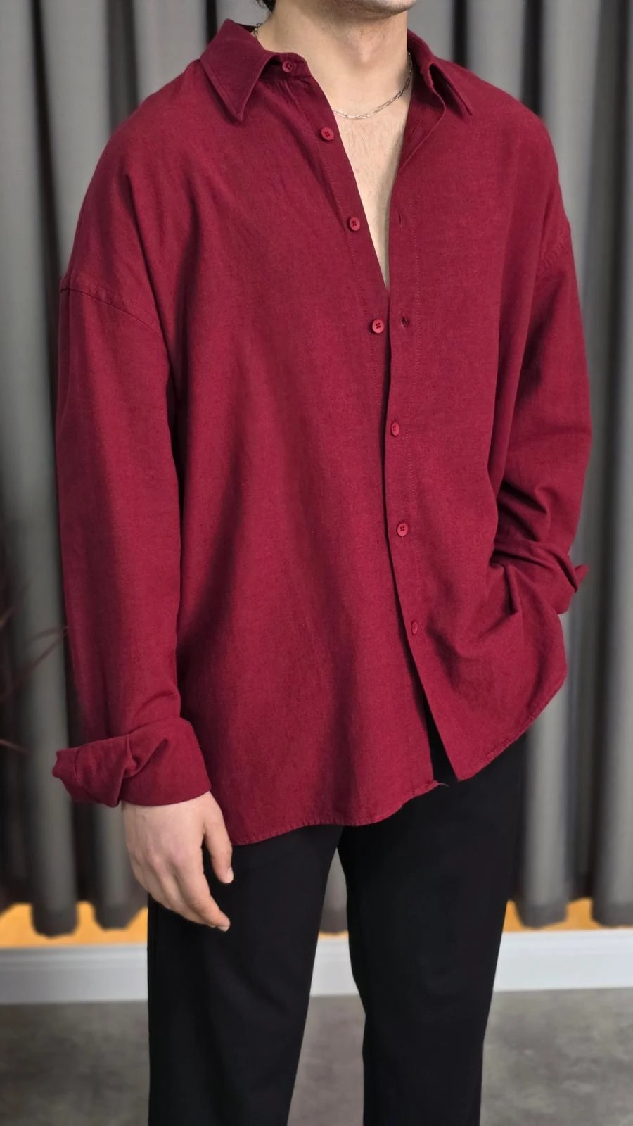 Erkek Oversize Premium Kışlık Keten Gömlek