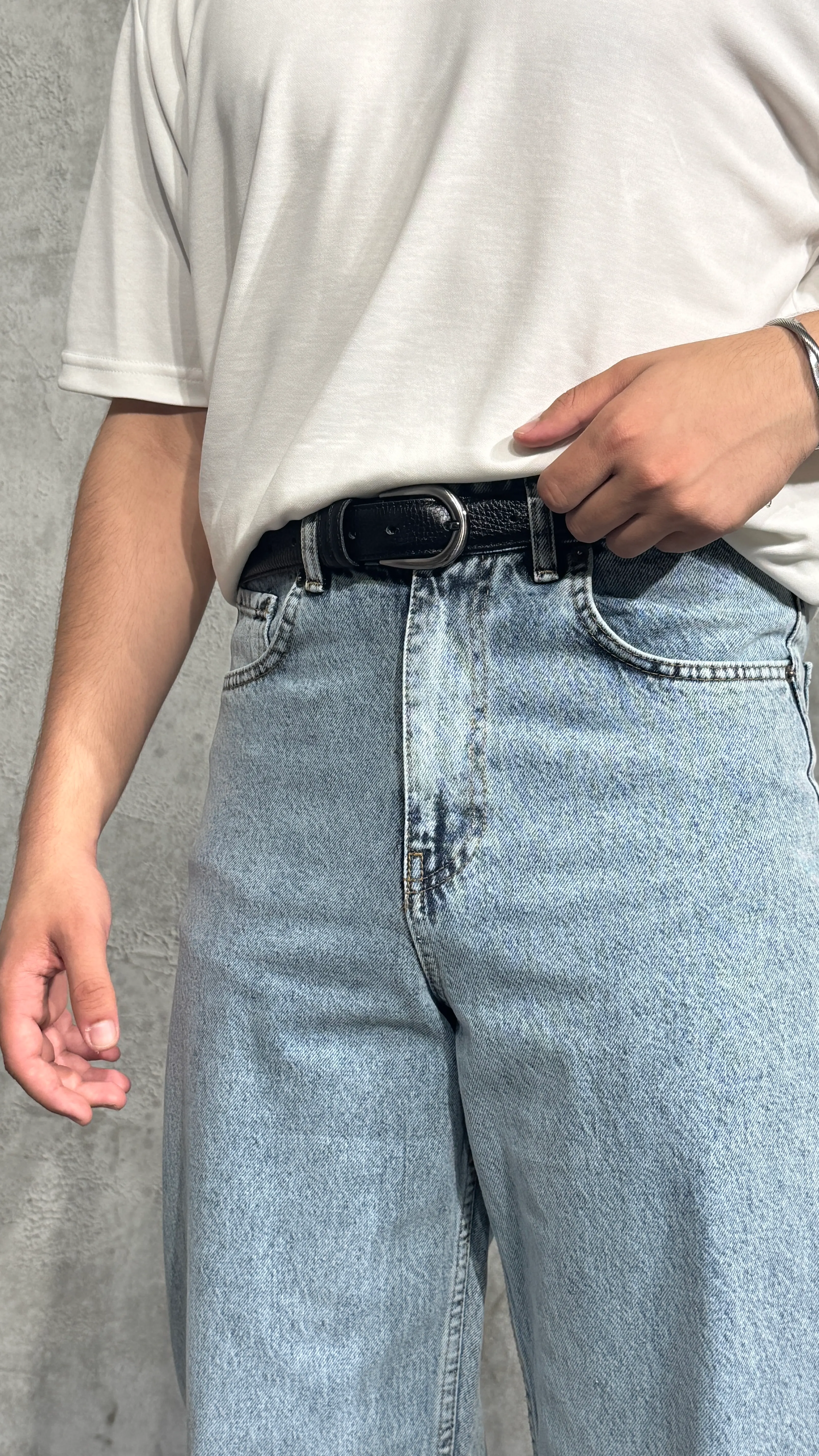 Erkek Yüksek Bel Baggy Kot Pantolon