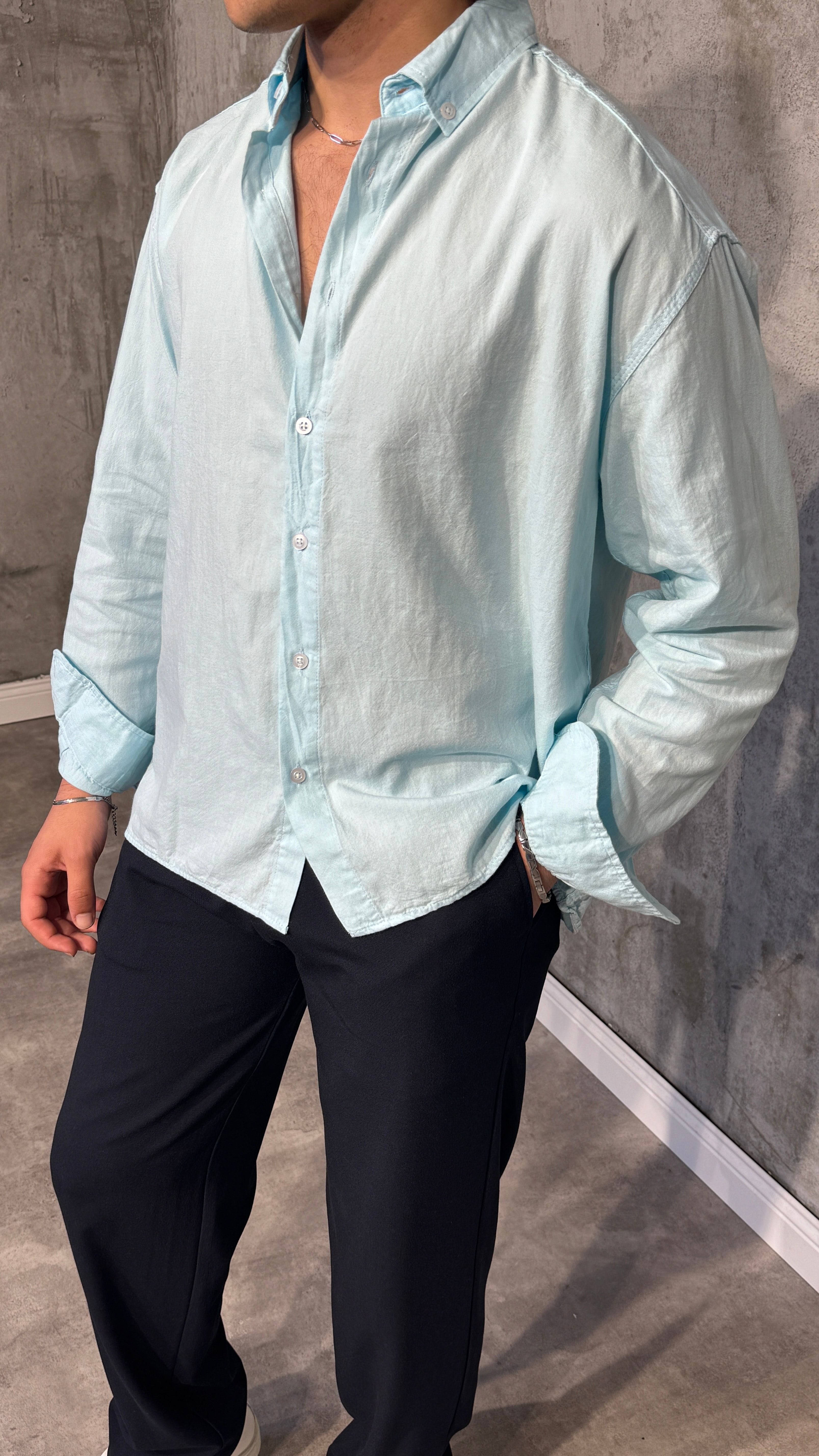 Oversize Oxford Kumaş Keten Gömlek