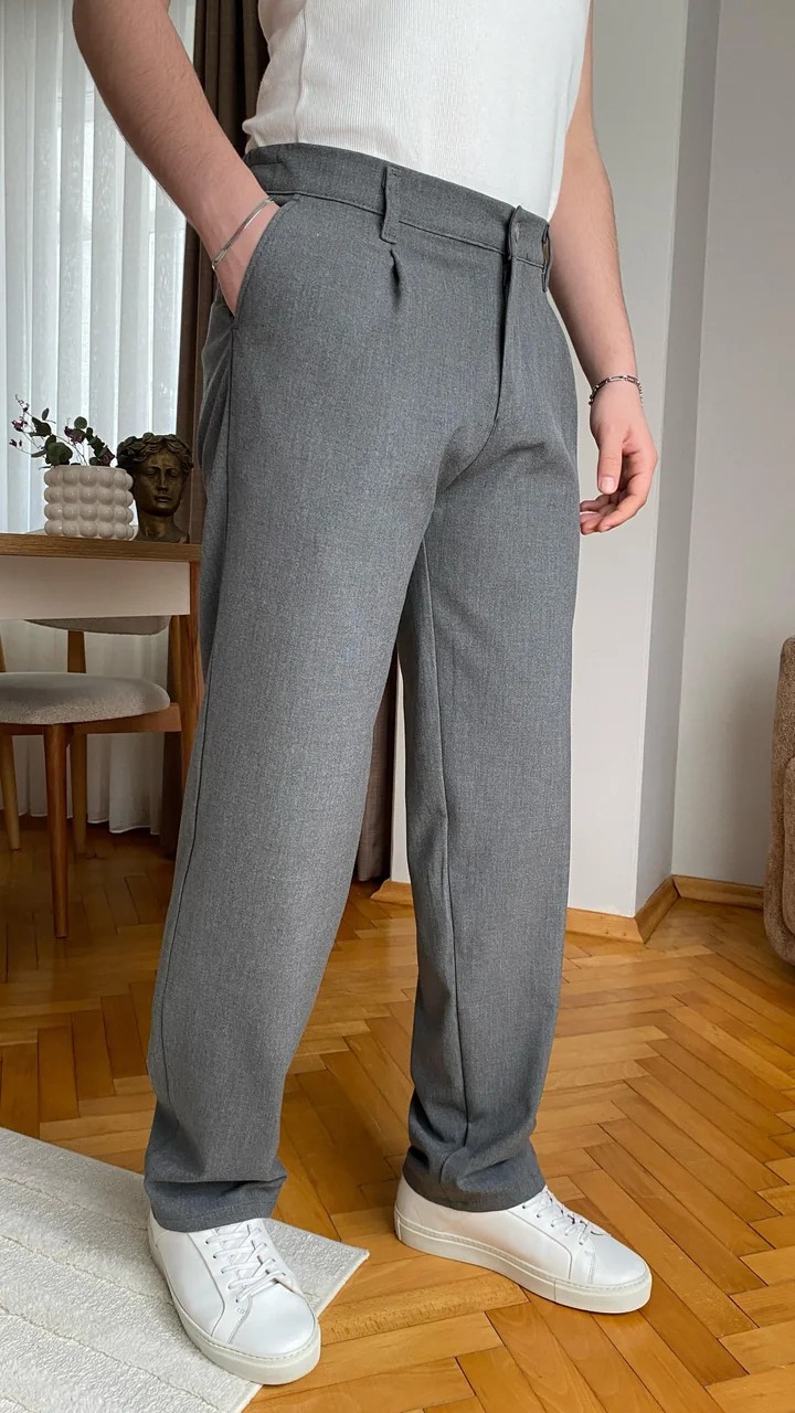 Pileli Baggy Kumaş Pantolon. - Antrasit