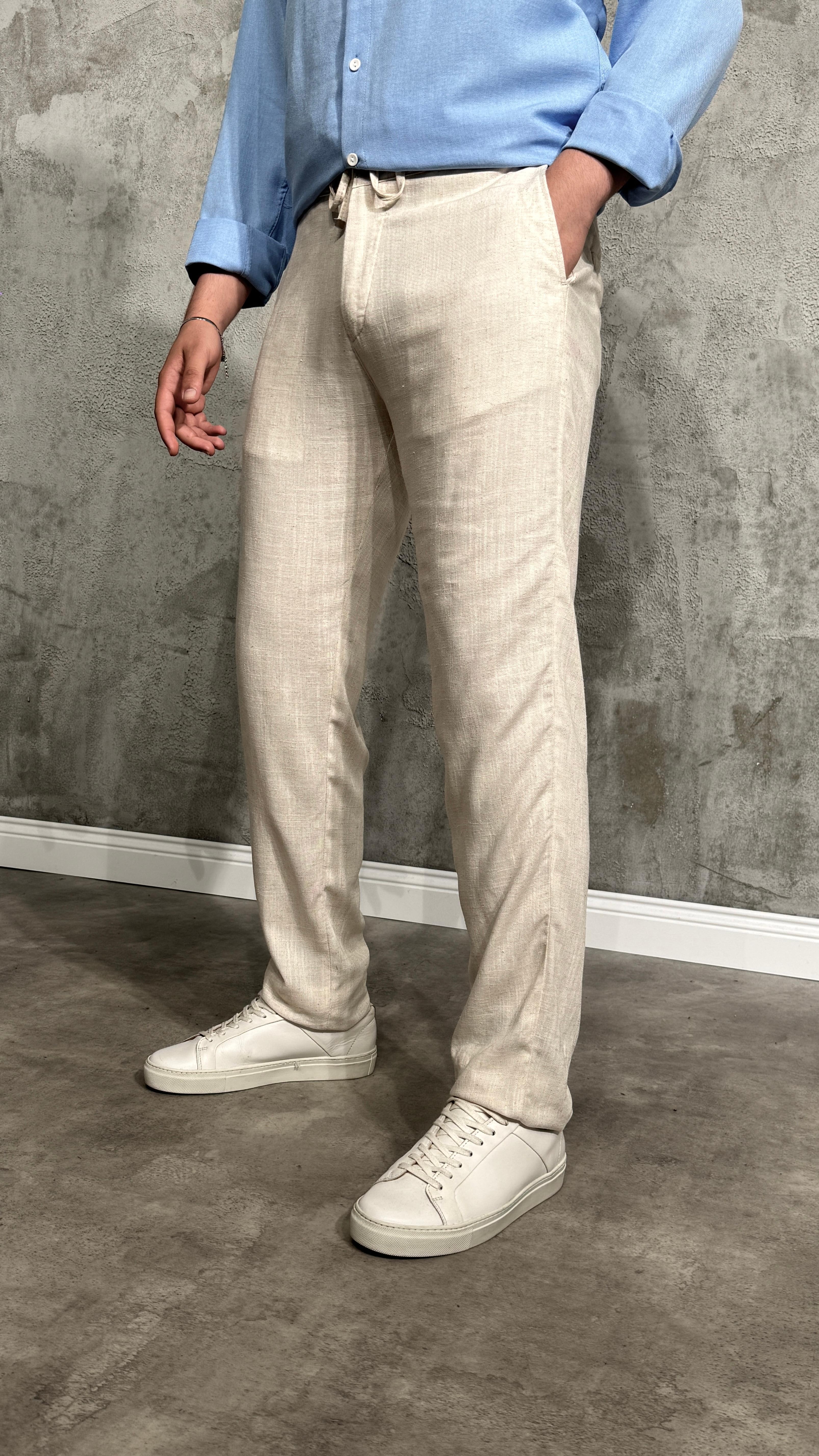 Boyfriend Slim Keten Pantolon 