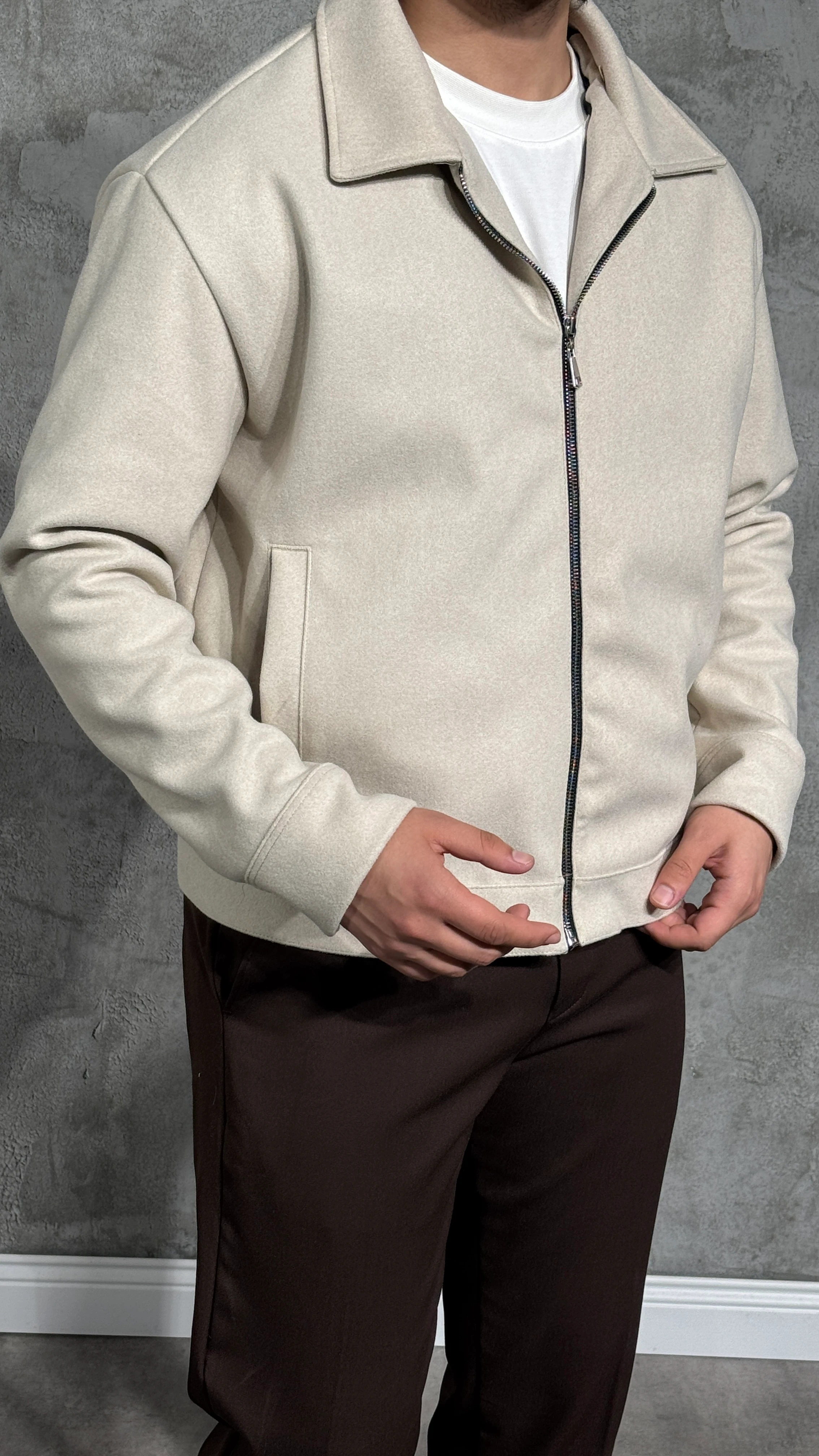 Erkek Fermuarlı Kaşe Ceket