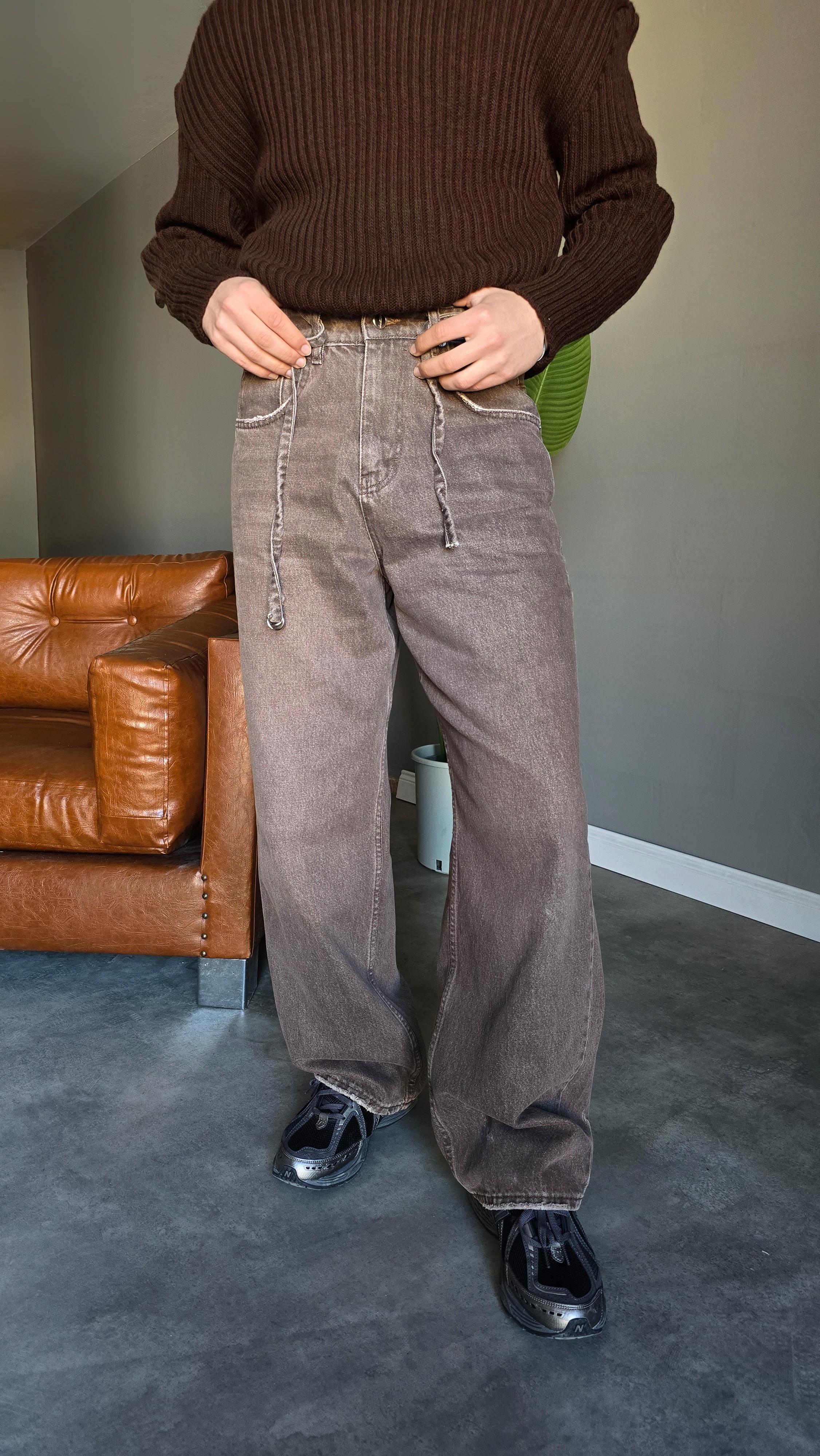 Kemer Detaylı Vintage Baggy Jean