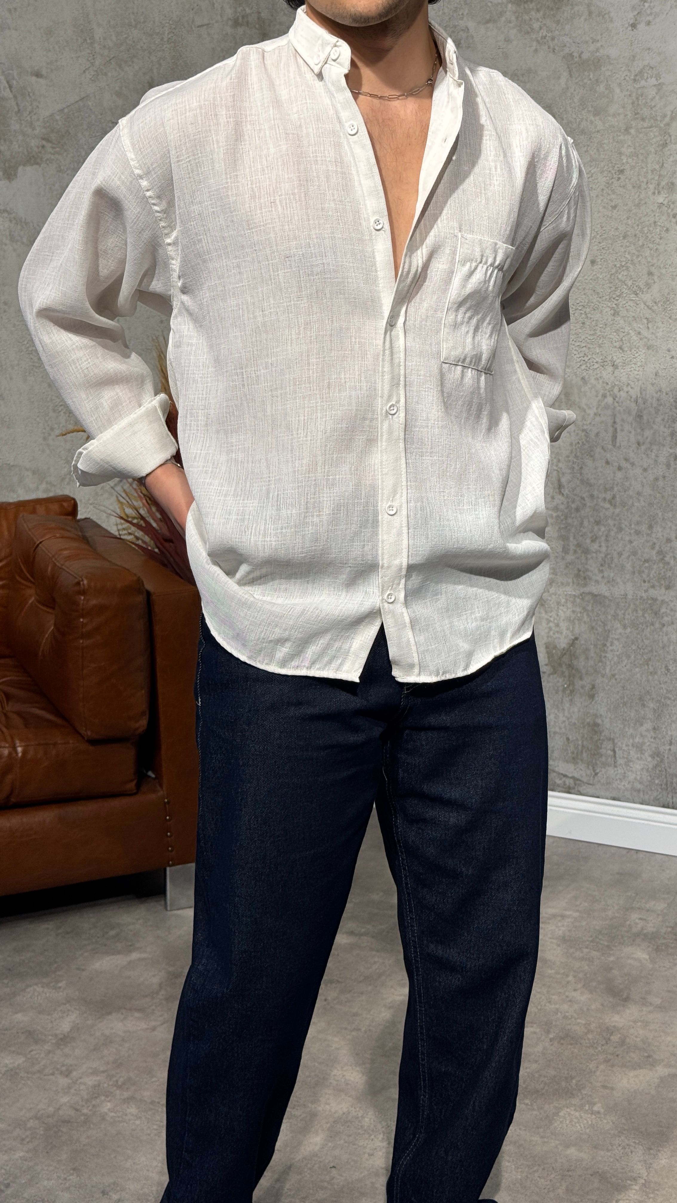 Oversize Fit Keten Gömlek