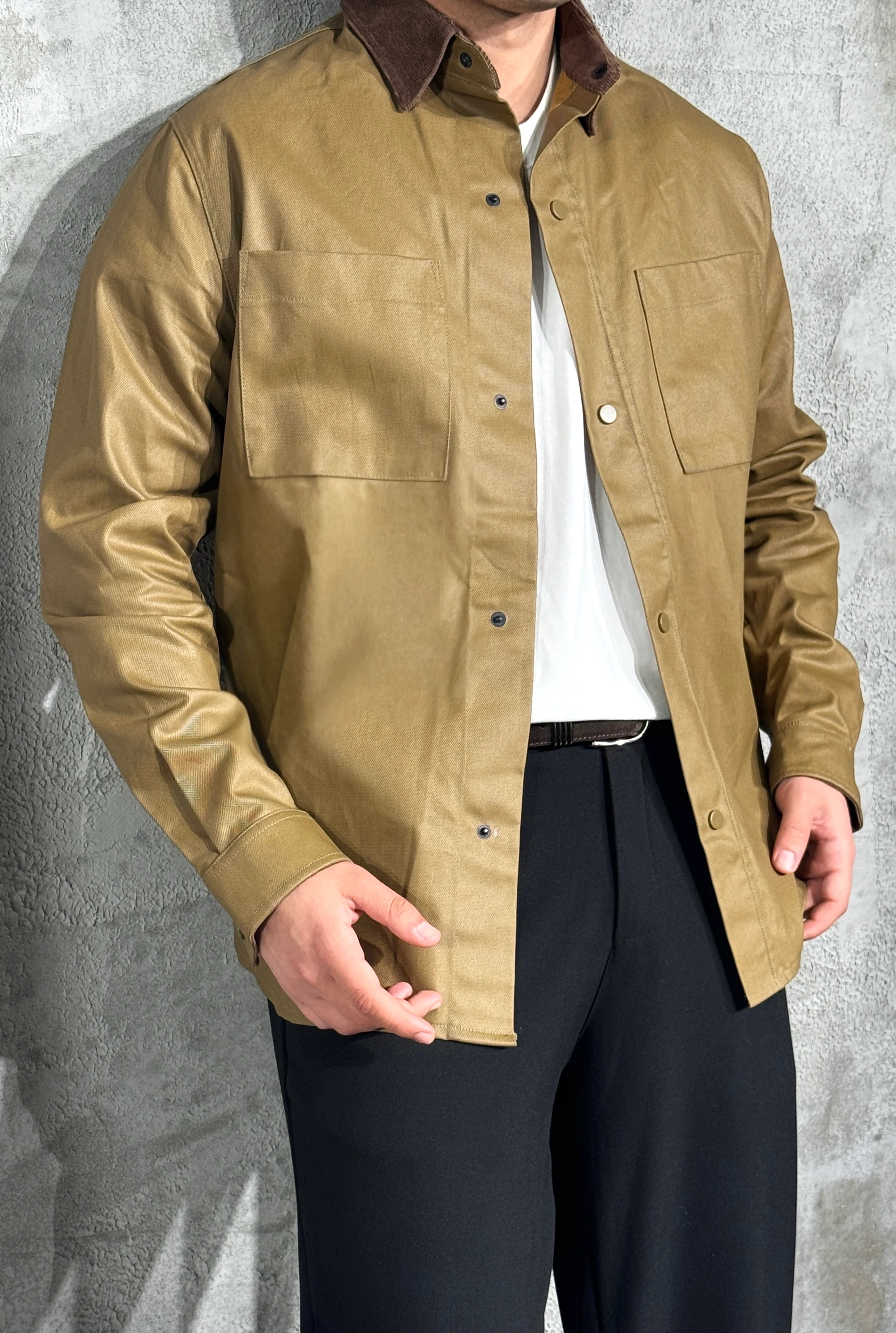 Erkek Kadife Yakalı Wax Dokulu Gömlek Ceket