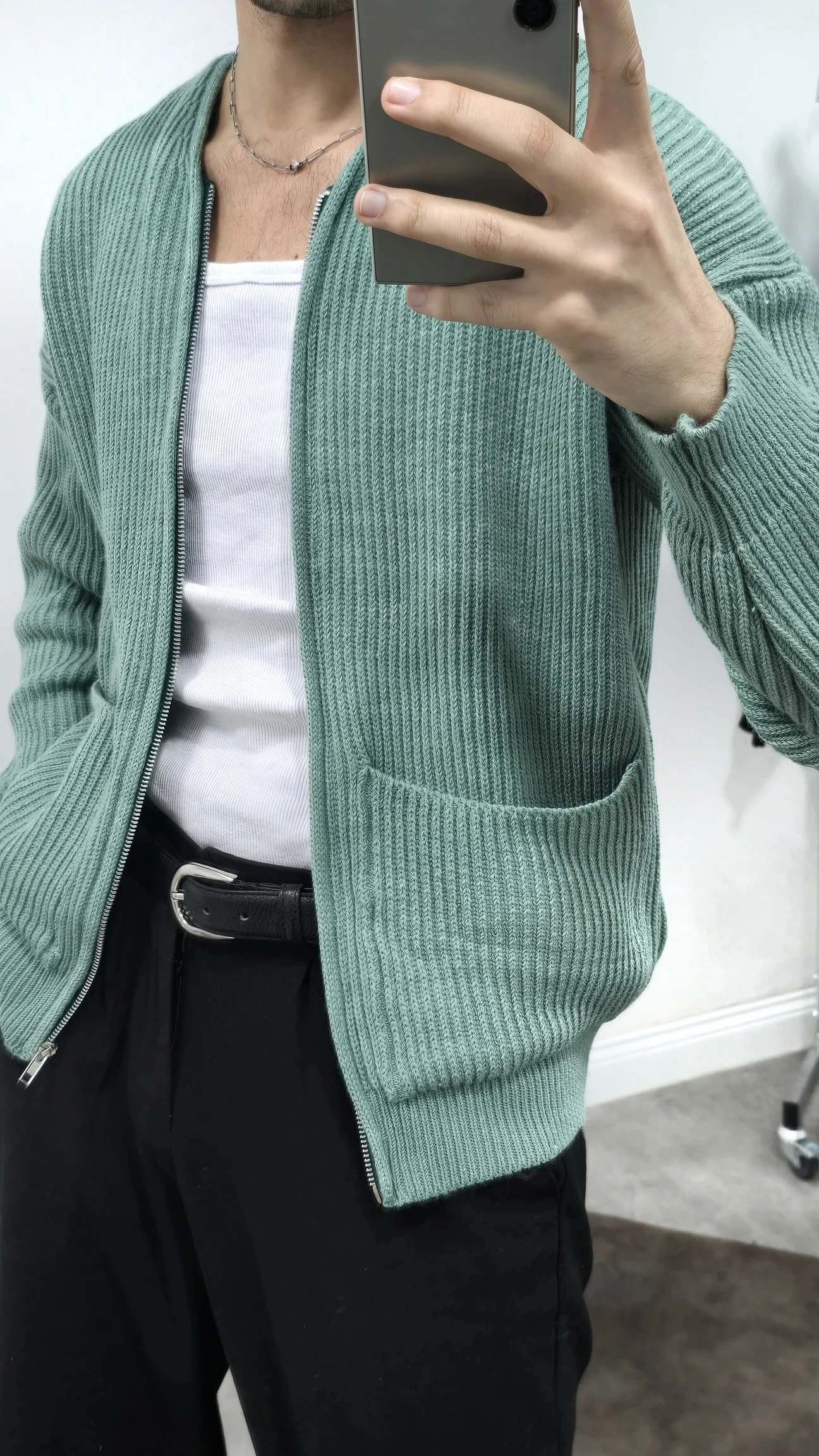 Erkek Old Money Fermuarlı Örgü Hırka Kazak