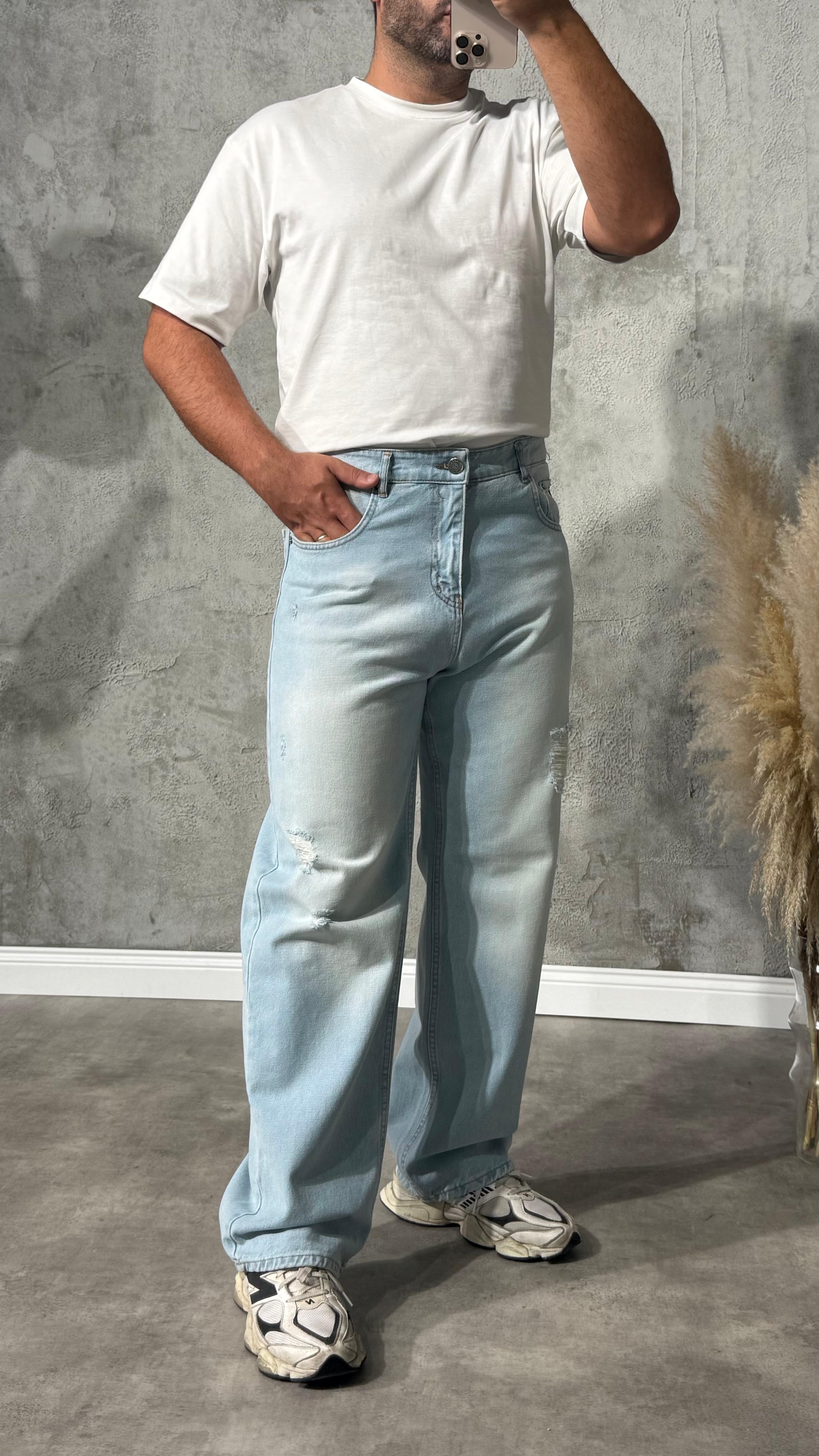 Erkek Yüksek Bel Buz  Kot Pantolon