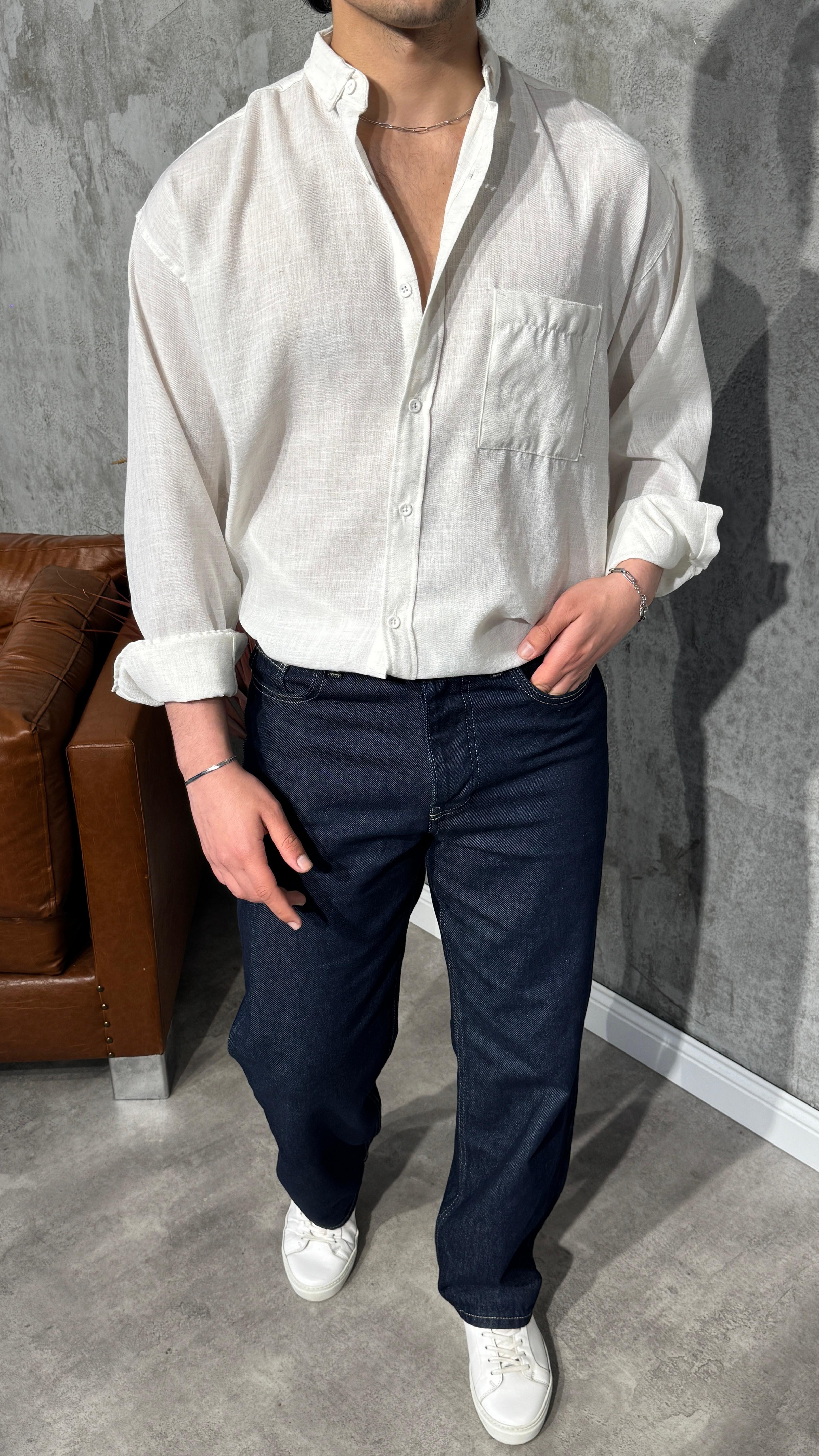 Oversize Fit Keten Gömlek