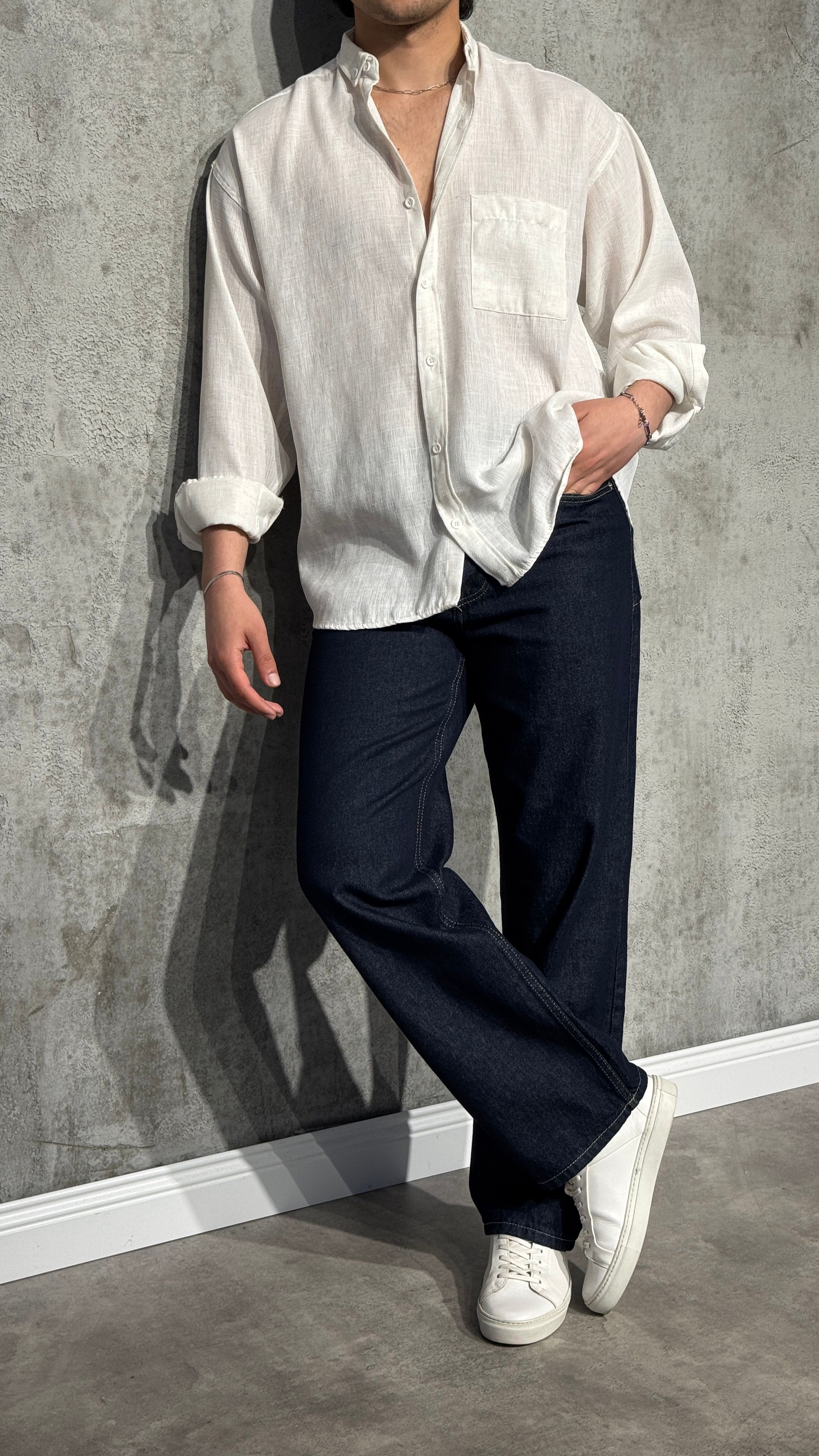 Oversize Fit Keten Gömlek