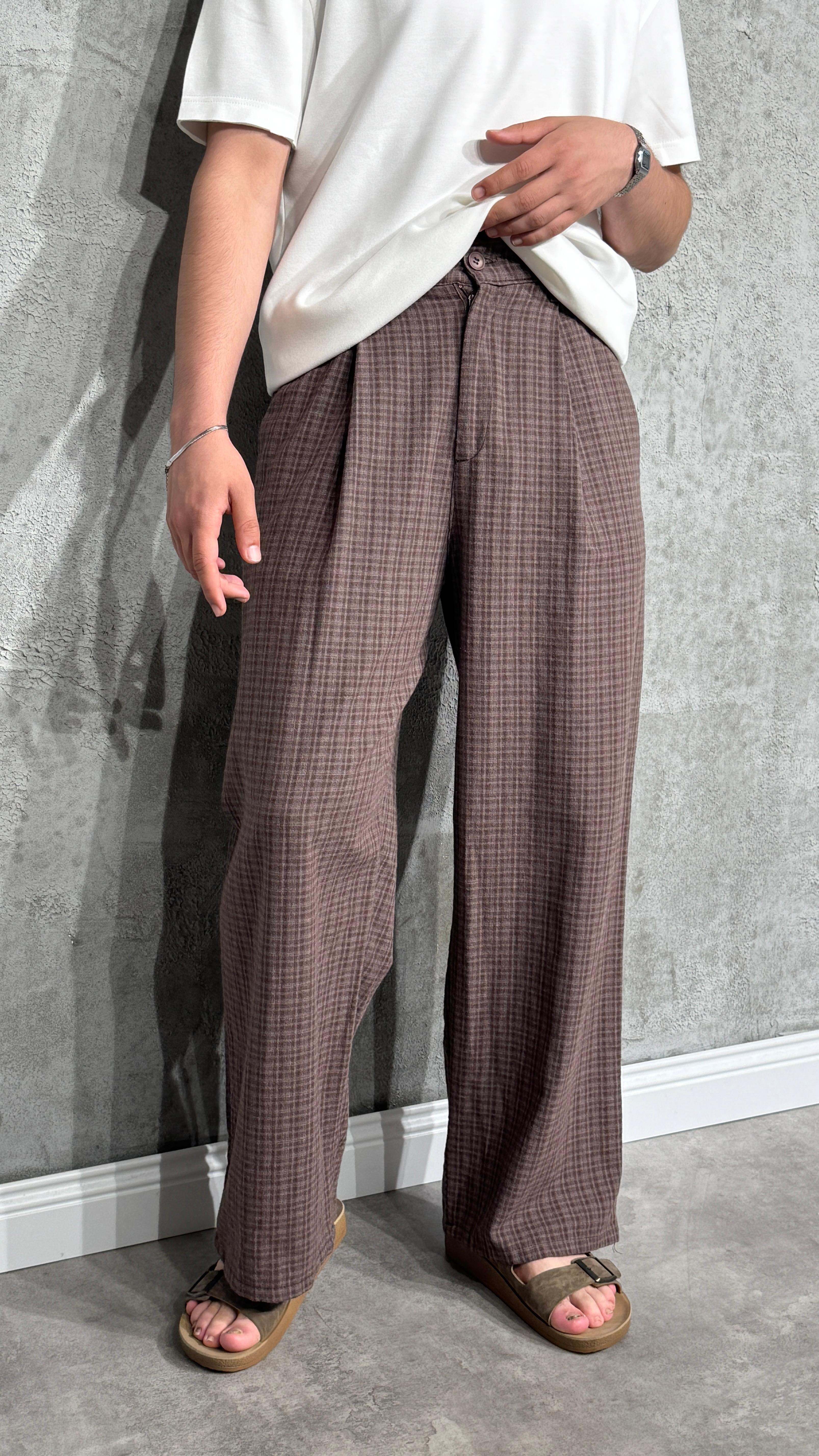 Premium Ekoseli Baggy Kumaş Pantolon