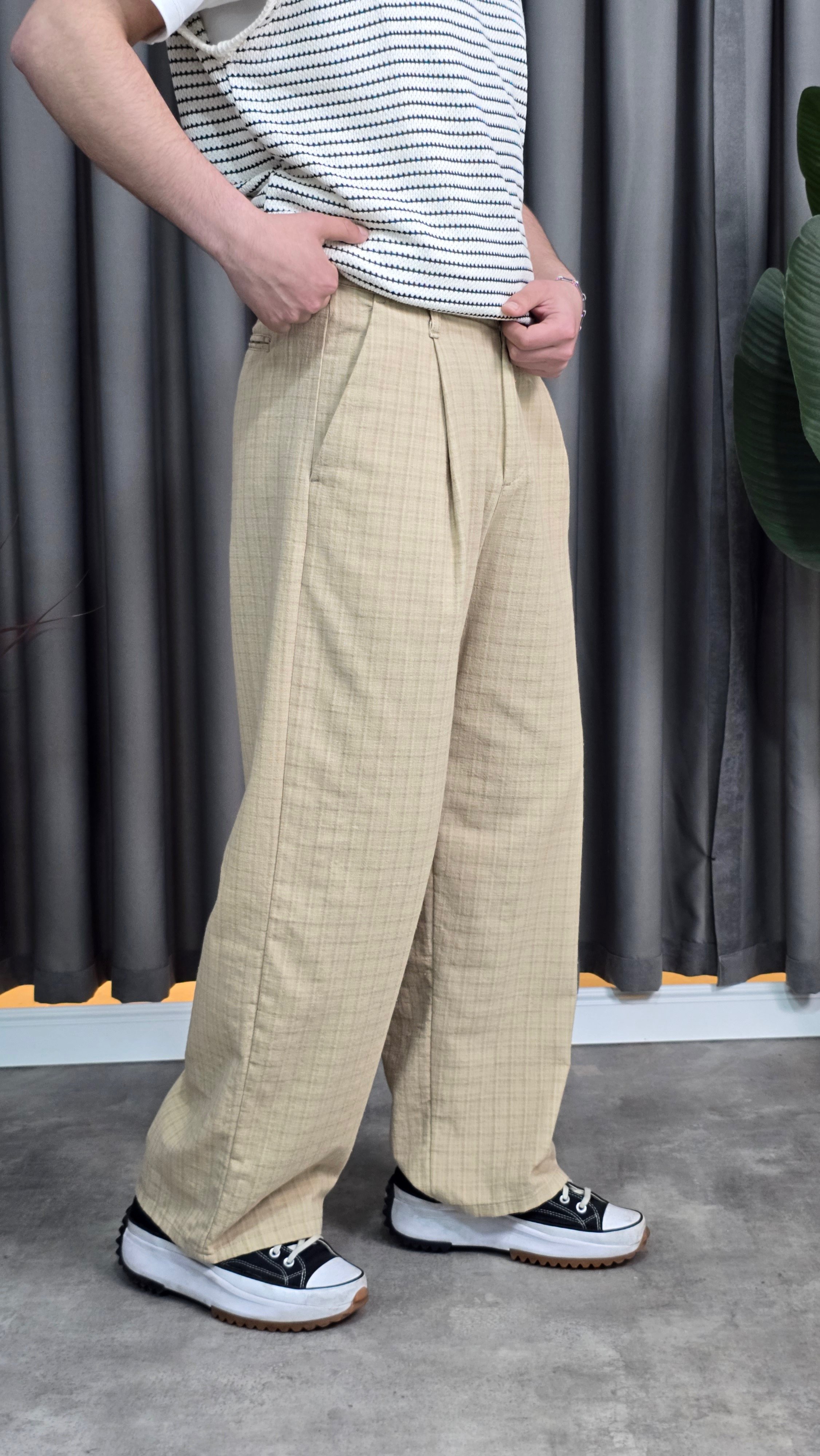 Premium Ekoseli Baggy Kumaş Pantolon