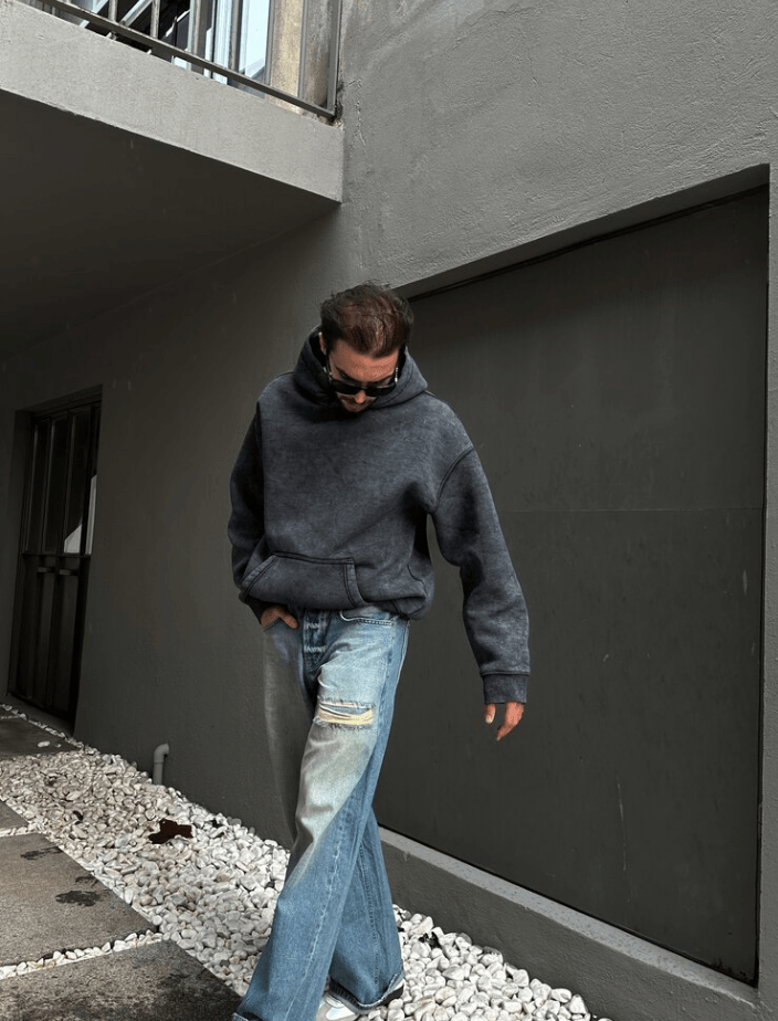 Soluk Efektli Oversize Hoodie - Füme