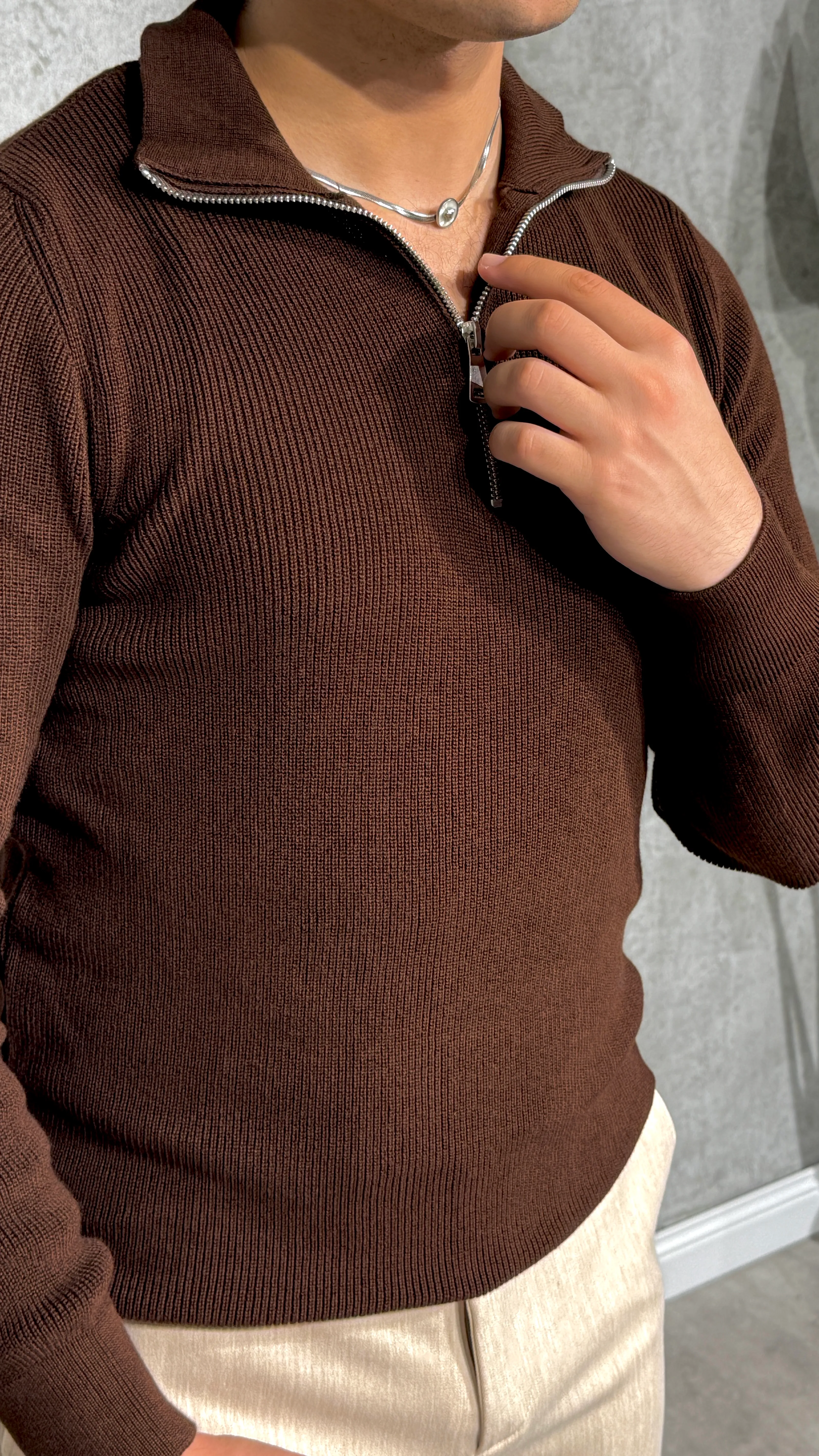 Erkek Yarım Fermuar Premium Triko Kazak