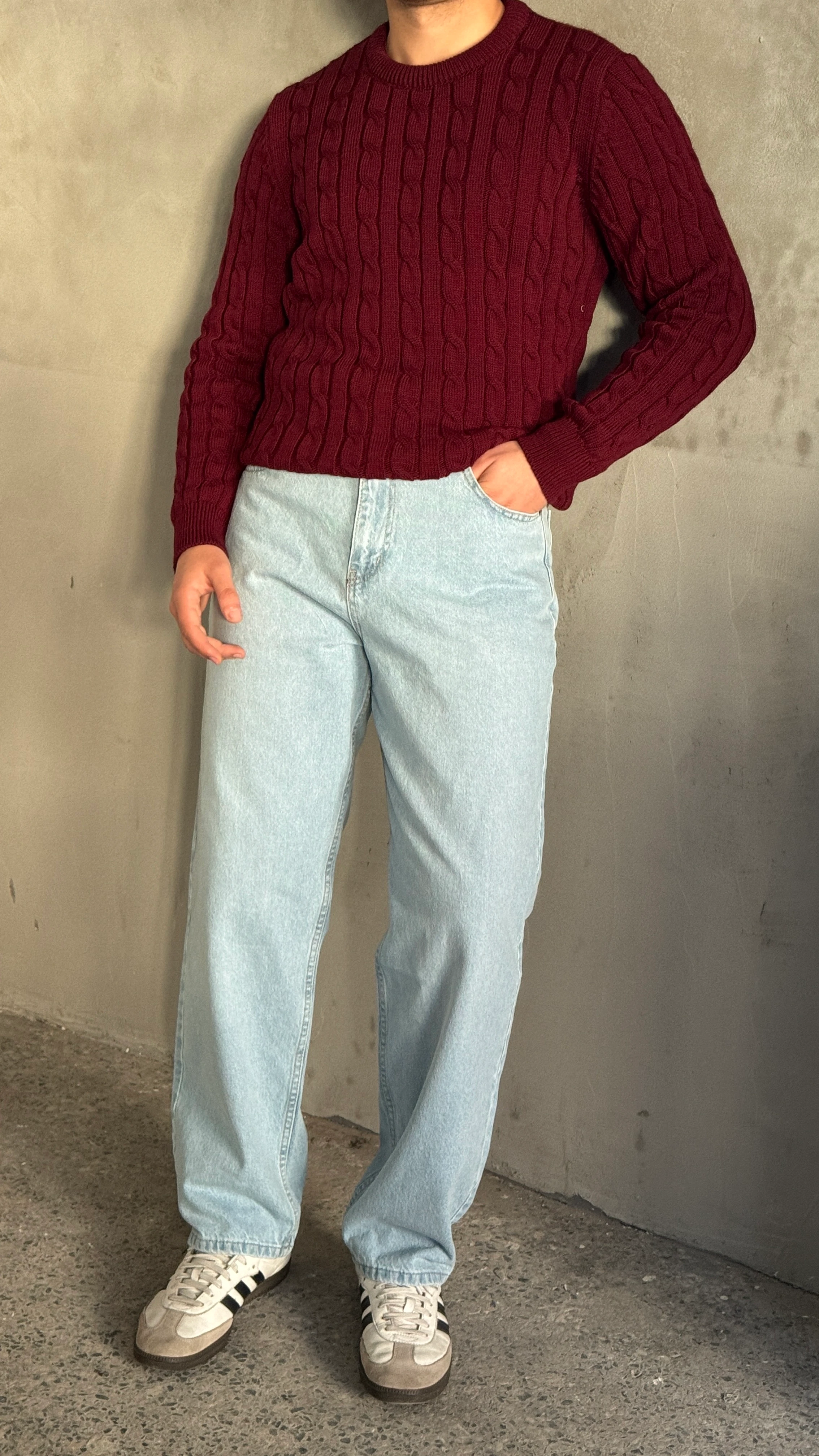 Erkek Yüksek Bel Buz Mavi Baggy Kot Pantolon