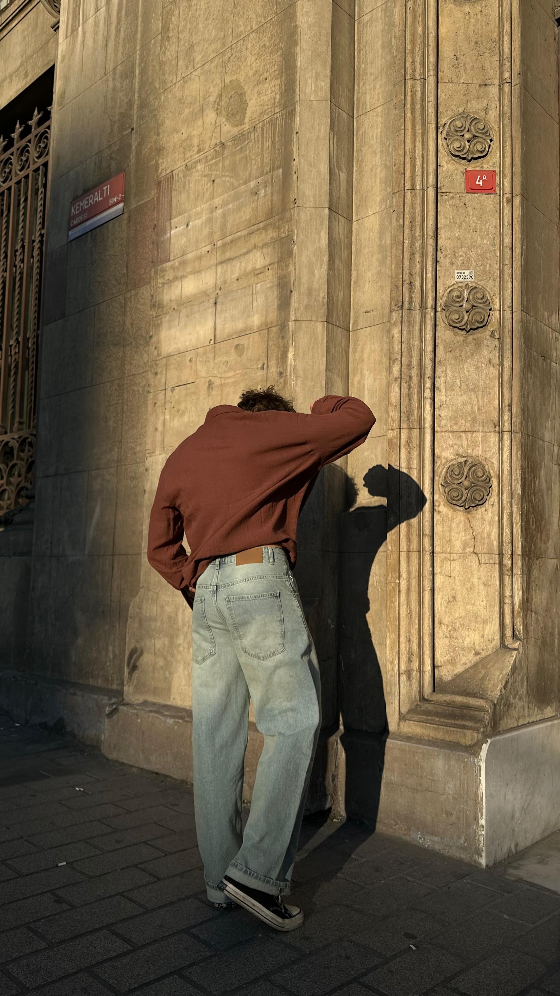 Keten Dokulu Yırtık Detaylı Oversize Gömlek