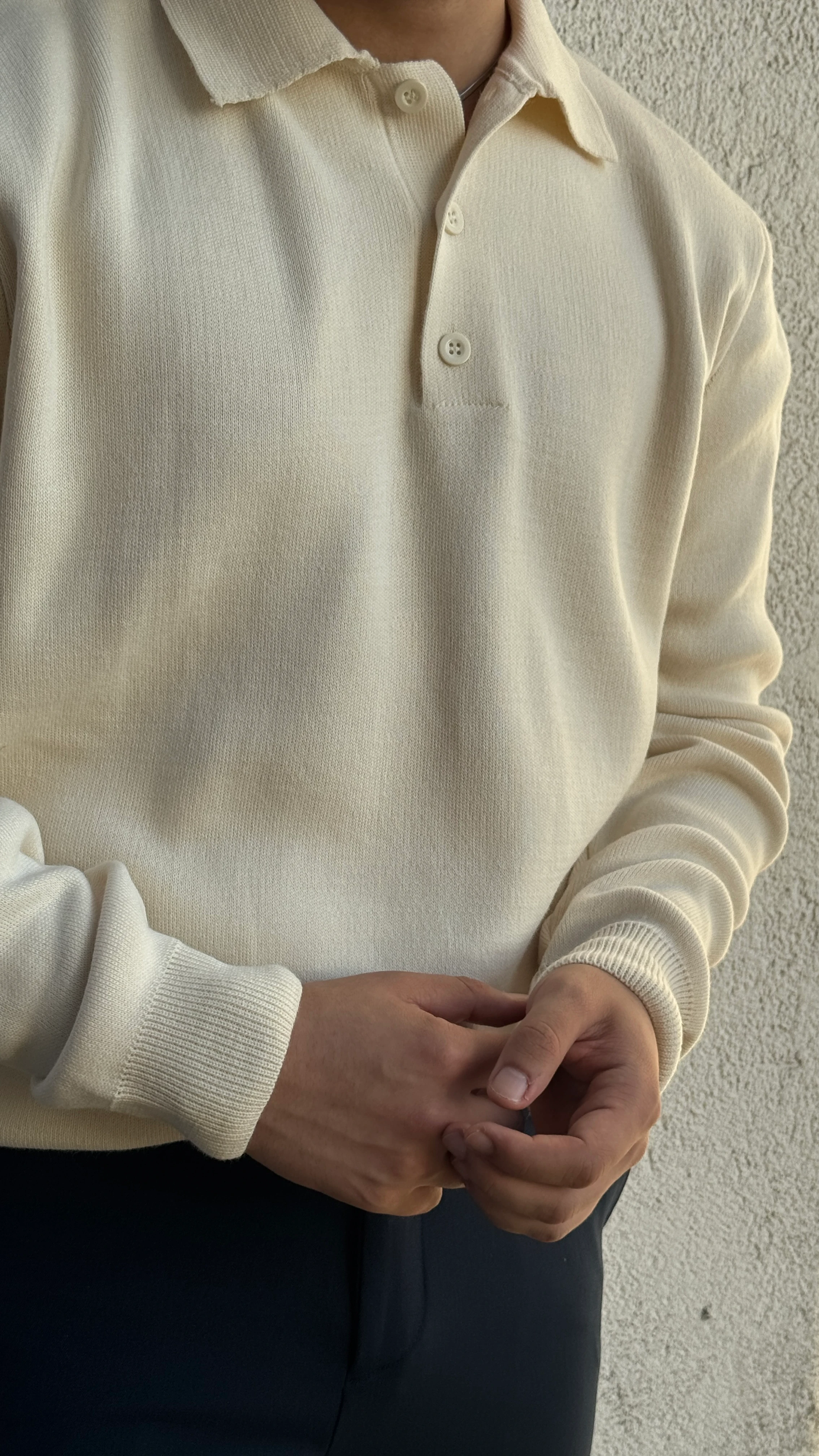 Erkek Premium Kalite Düğmeli Krem Triko Kazak