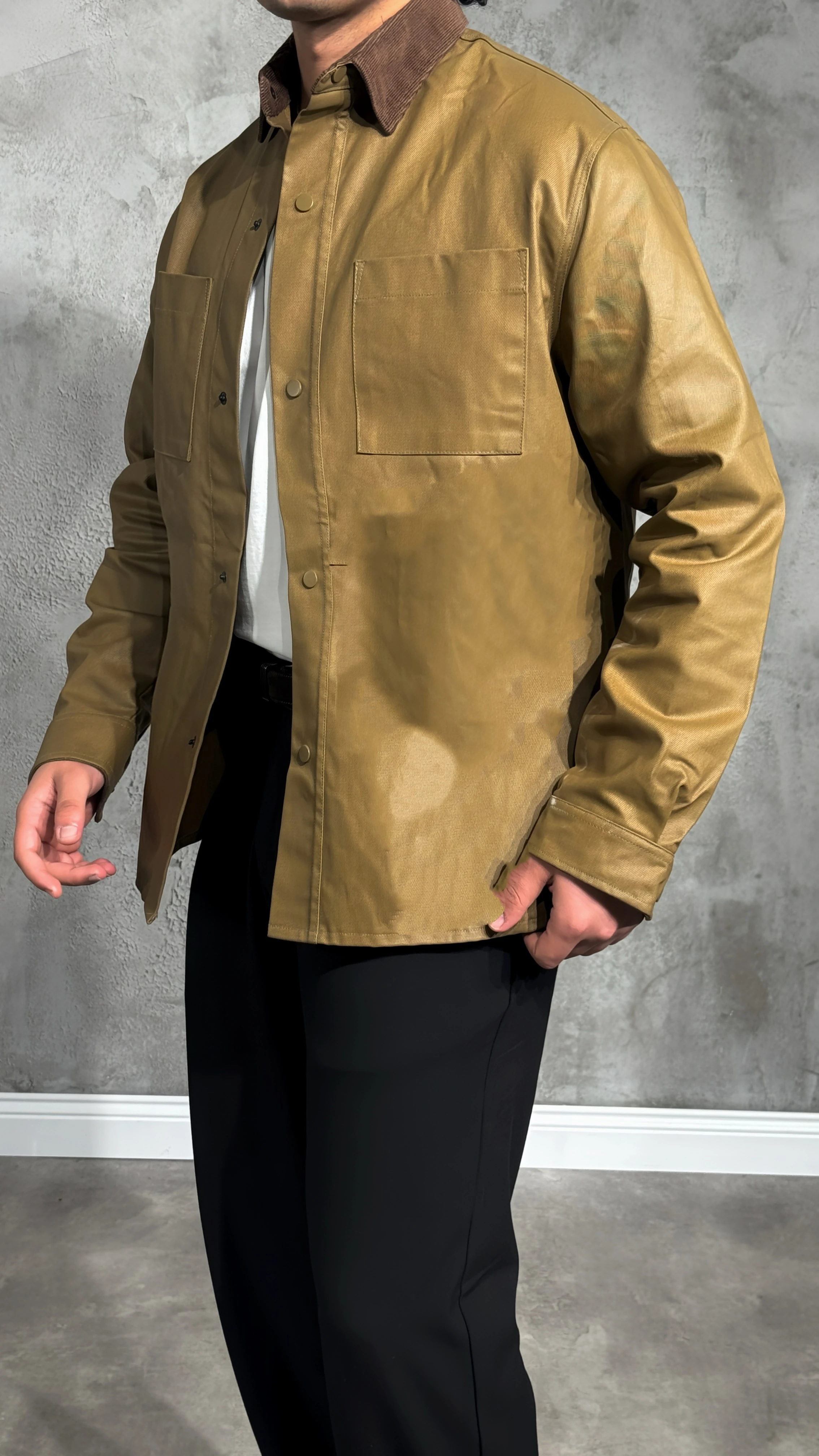 Erkek Kadife Yakalı Wax Dokulu Gömlek Ceket