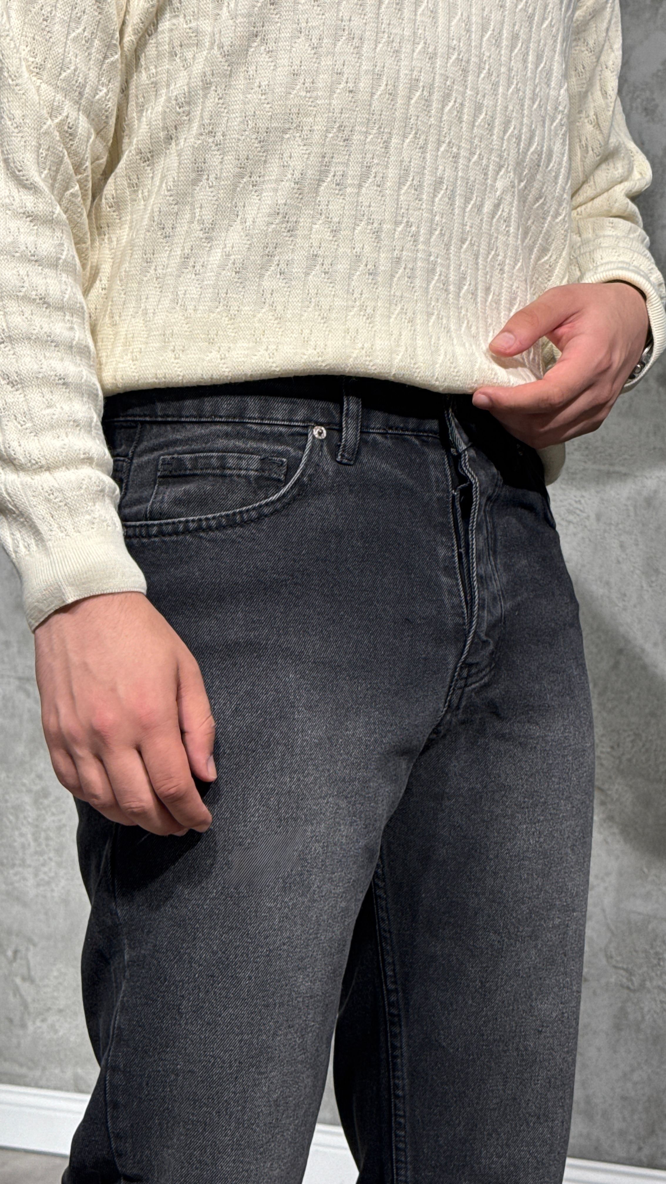 Erkek Slim Fit Yıkamalı Antrasit Kot Pantolon