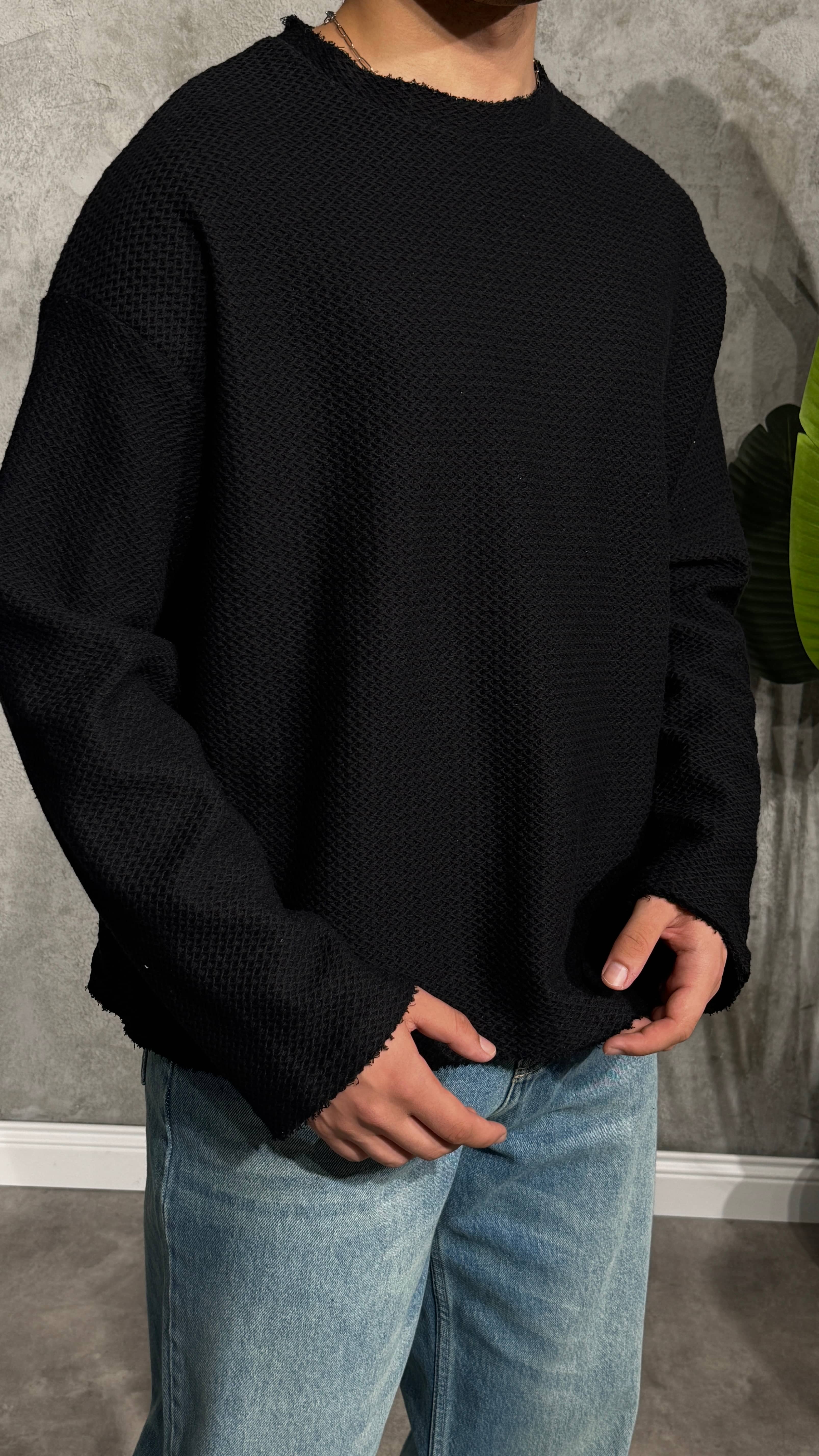 Erkek Oversize Crop Kesim Desenli Uzun Kol Tişört