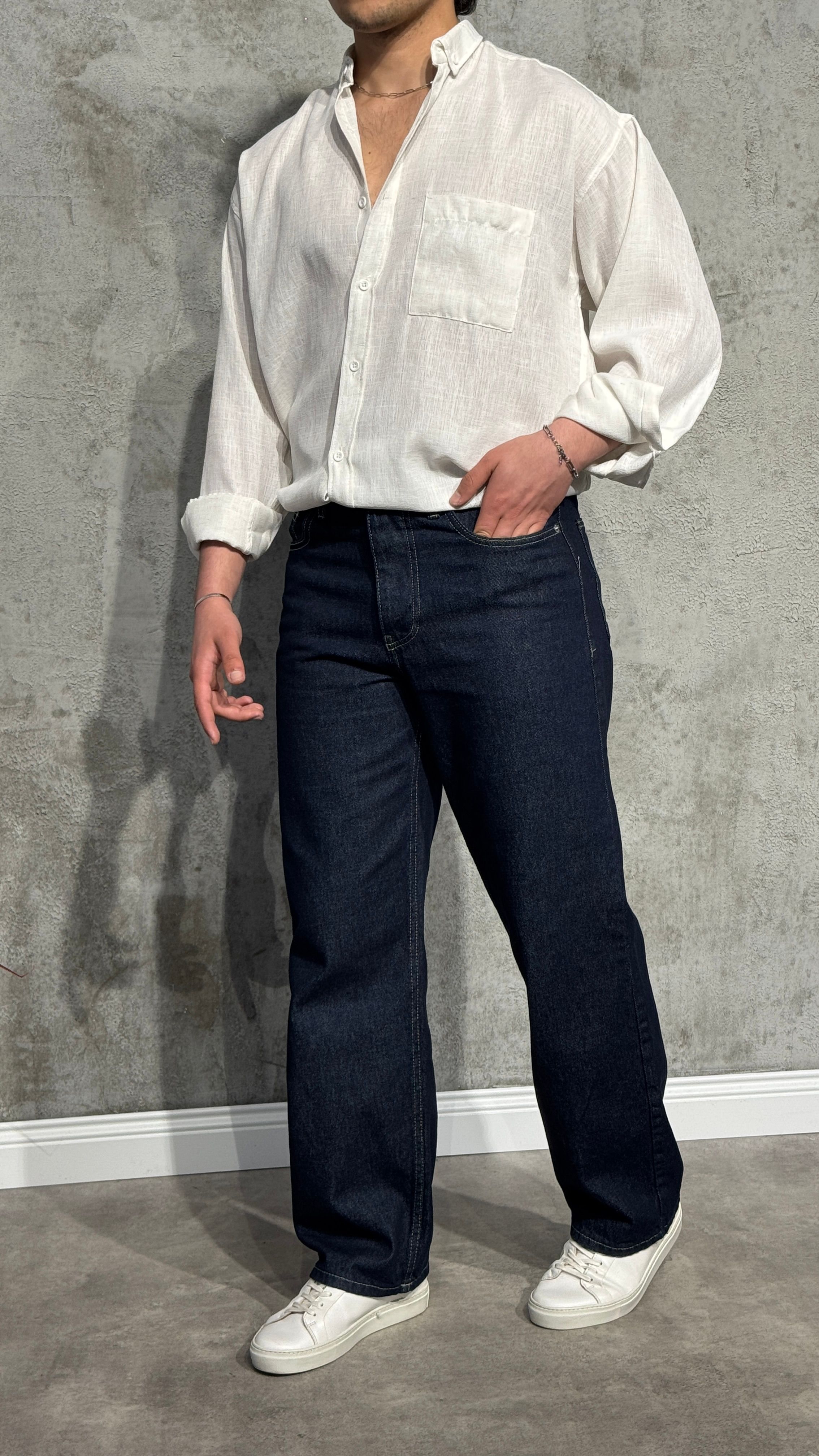 Oversize Fit Keten Gömlek