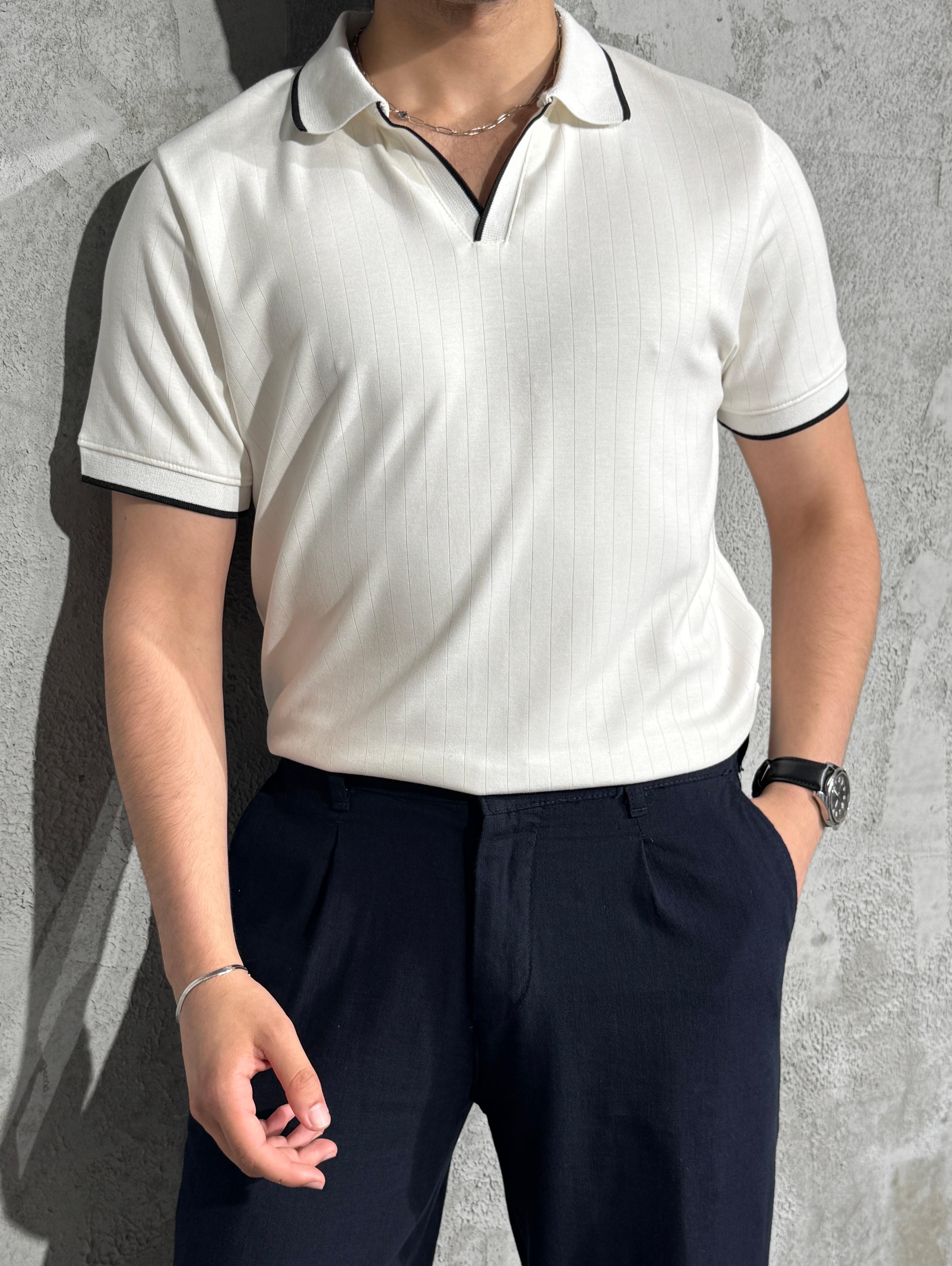 Premium Modal Kumaş Polo Yaka Tişört - Beyaz