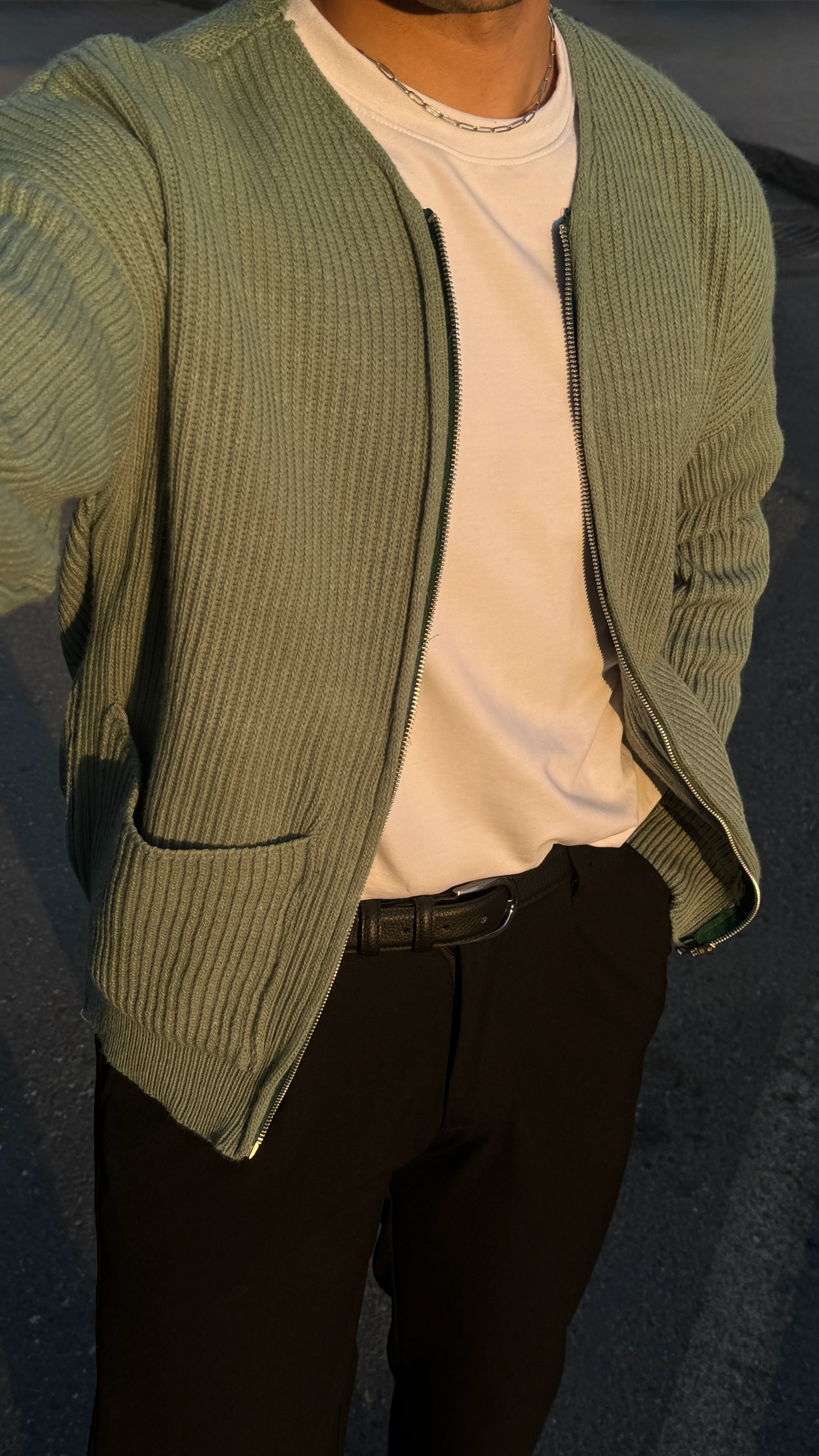 Erkek Old Money Fermuarlı Örgü Hırka Kazak