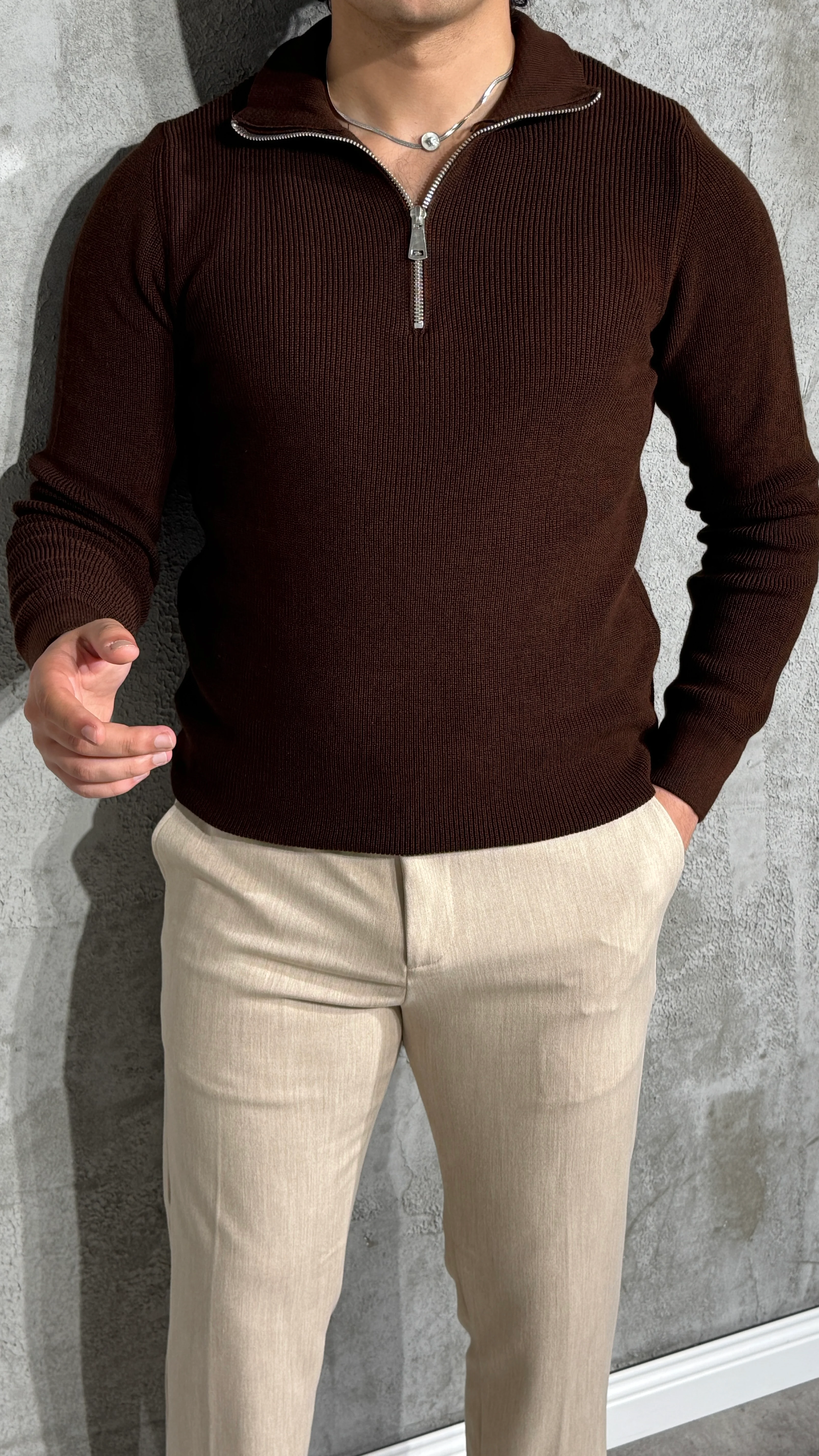 Erkek Yarım Fermuar Premium Triko Kazak