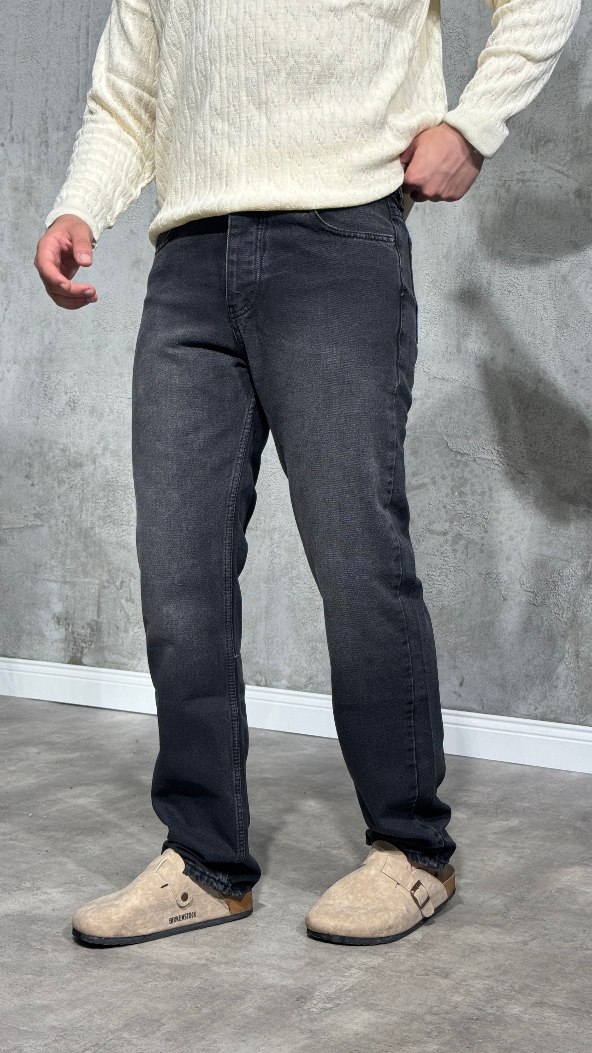Erkek Slim Fit Yıkamalı Antrasit Kot Pantolon