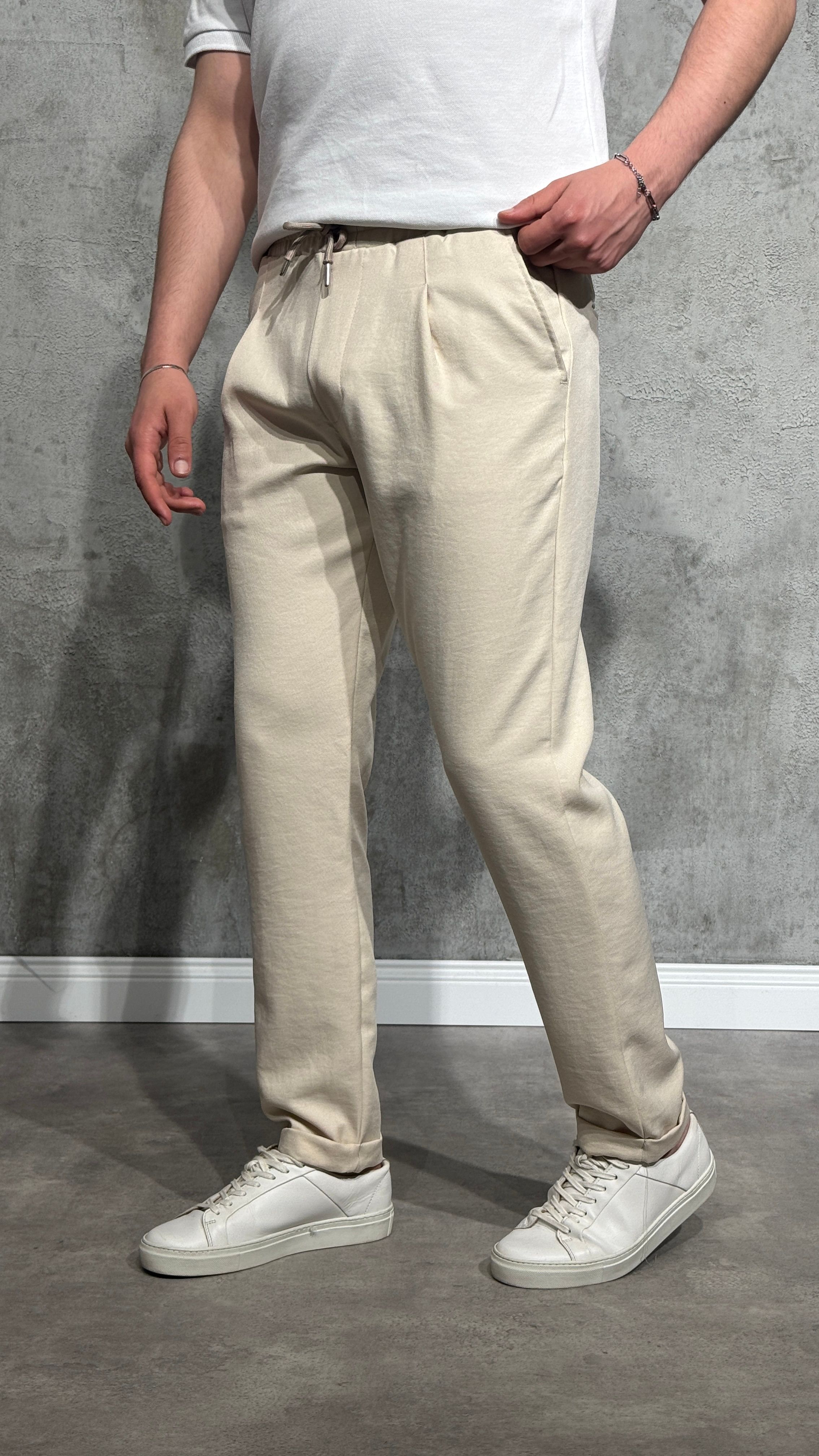 Duble Paça Jogger Pantolon - Krem