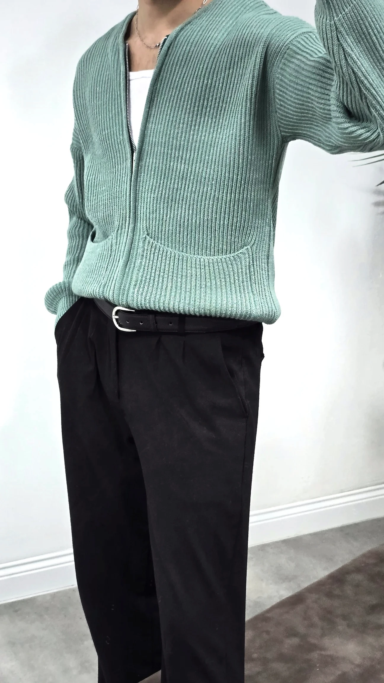 Erkek Old Money Fermuarlı Örgü Hırka Kazak