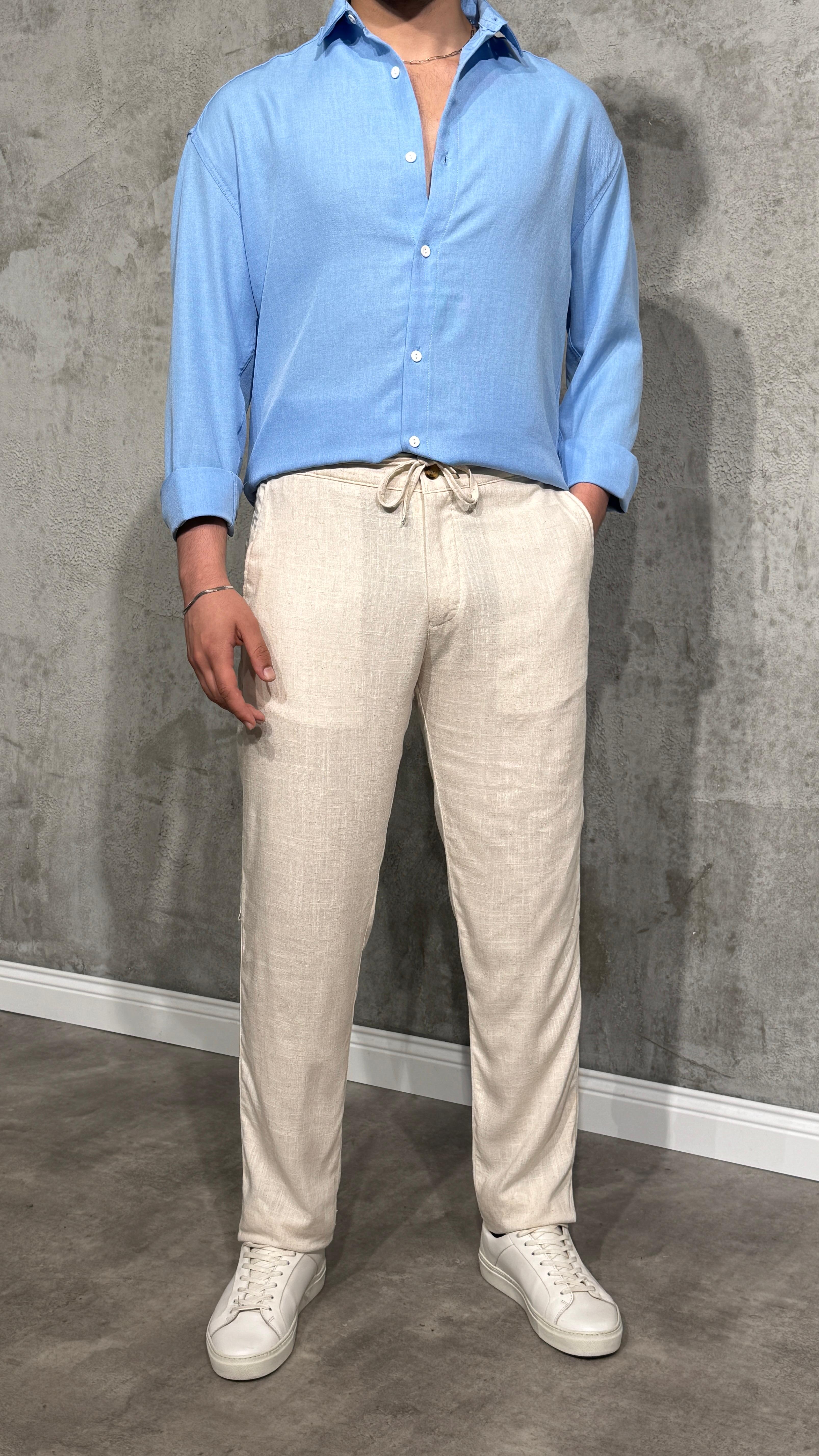 Boyfriend Slim Keten Pantolon 