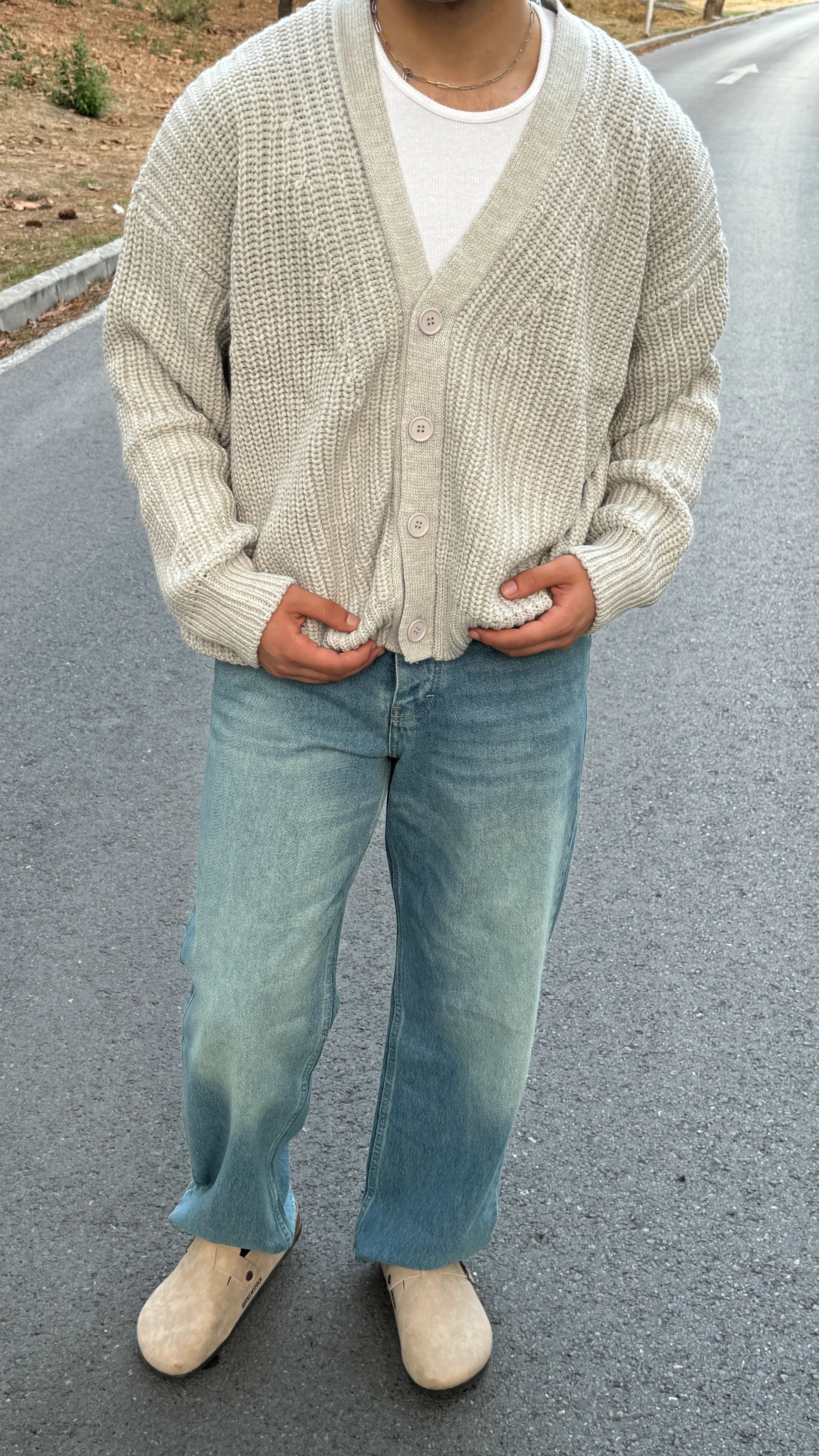 Erkek Oversize Düğmeli Örgü Hırka Kazak