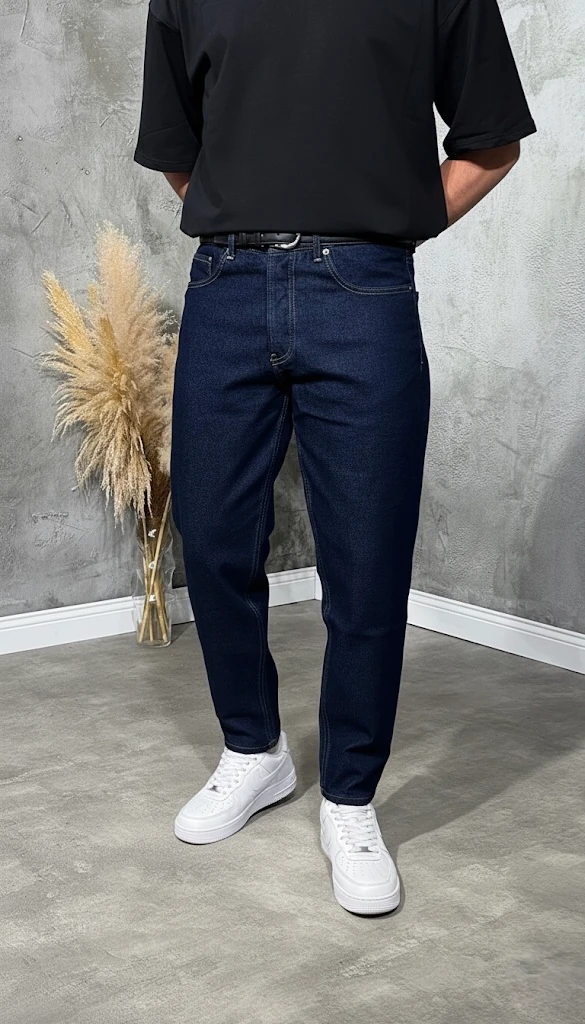 Erkek Yüksek Kalite Koyu Mavi Boyfriend Kesim Jean Pantolon