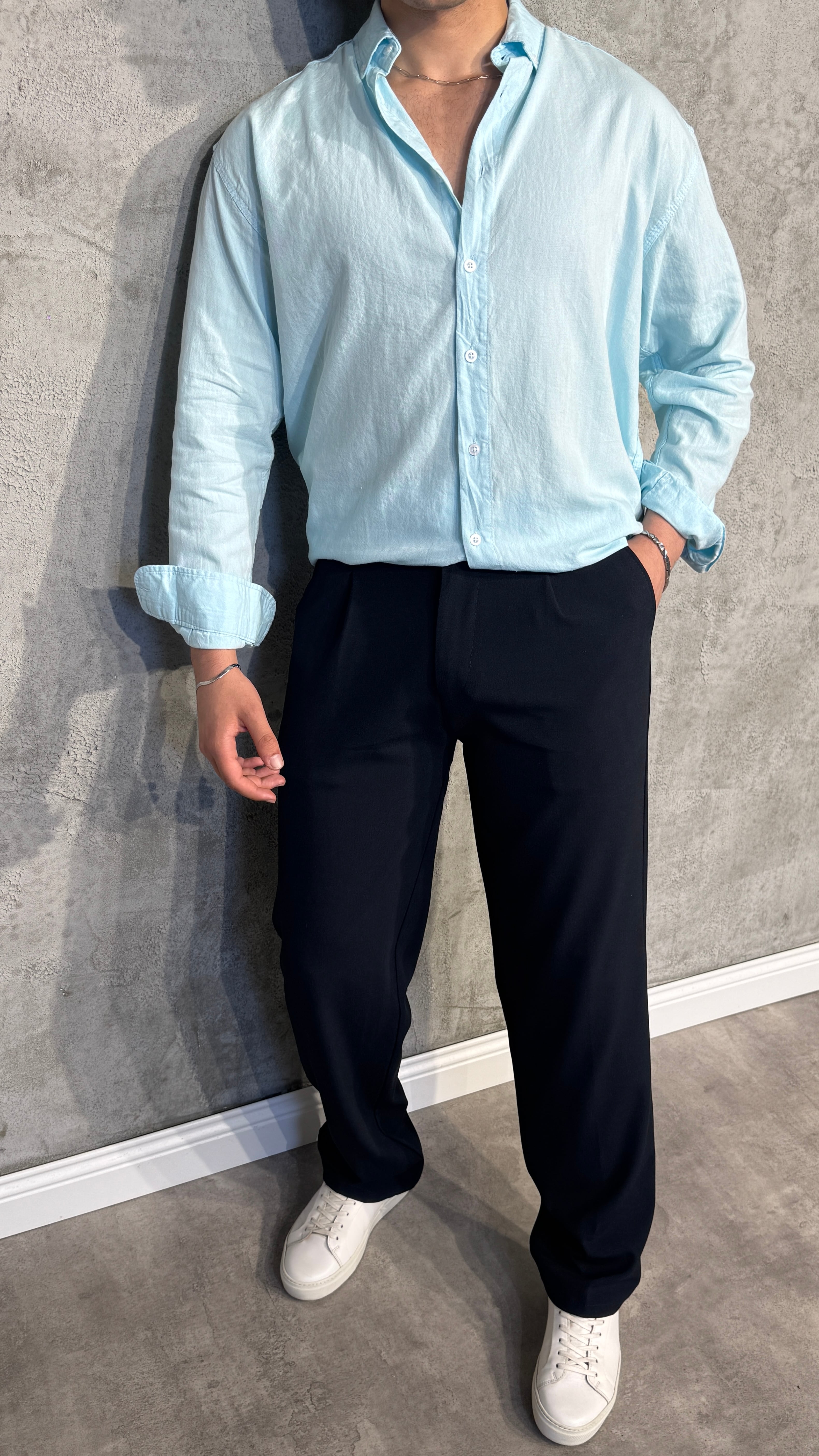Oversize Oxford Kumaş Keten Gömlek
