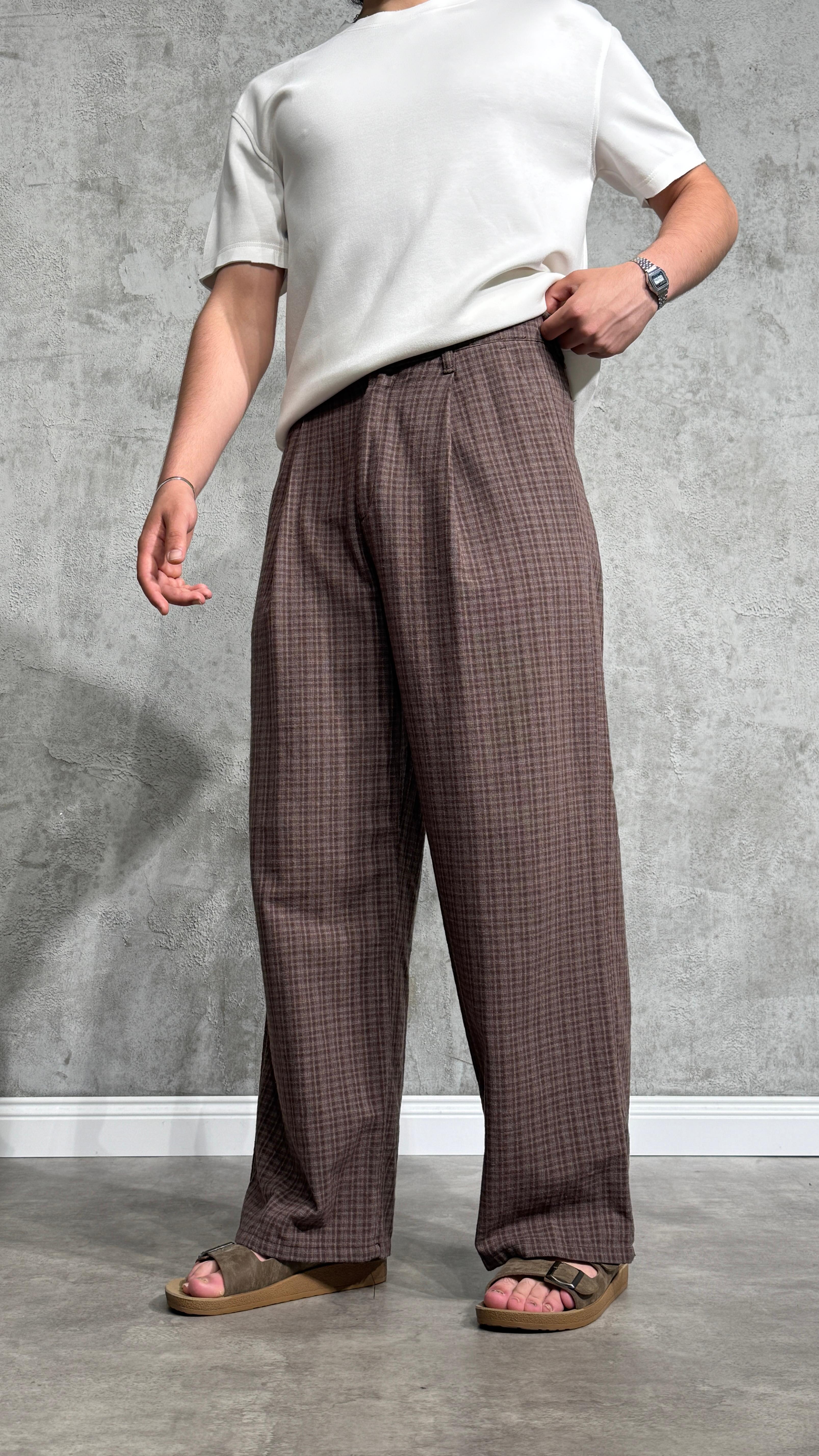 Premium Ekoseli Baggy Kumaş Pantolon