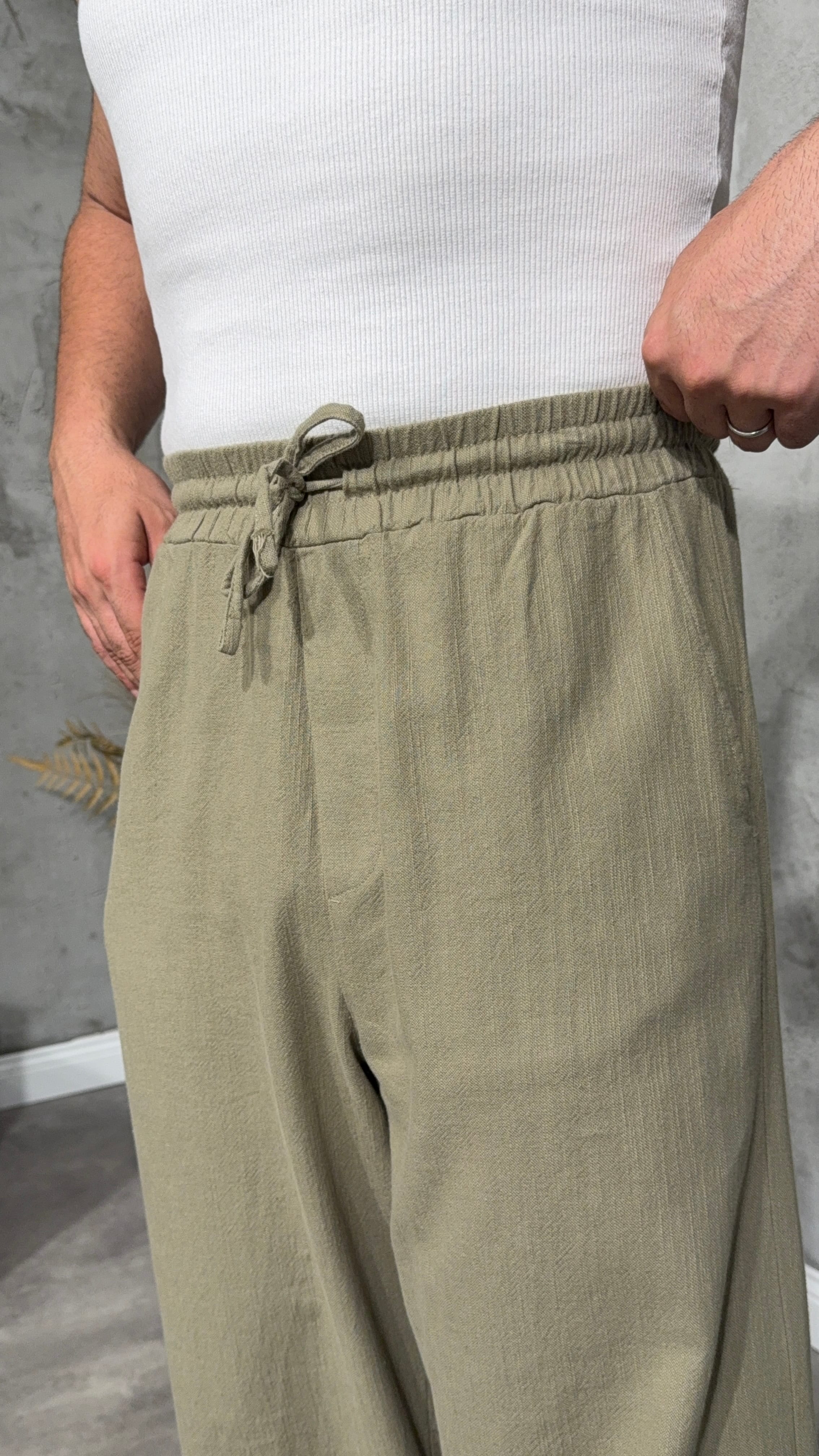 Erkek Premium Baggy Bol Keten Pantolon