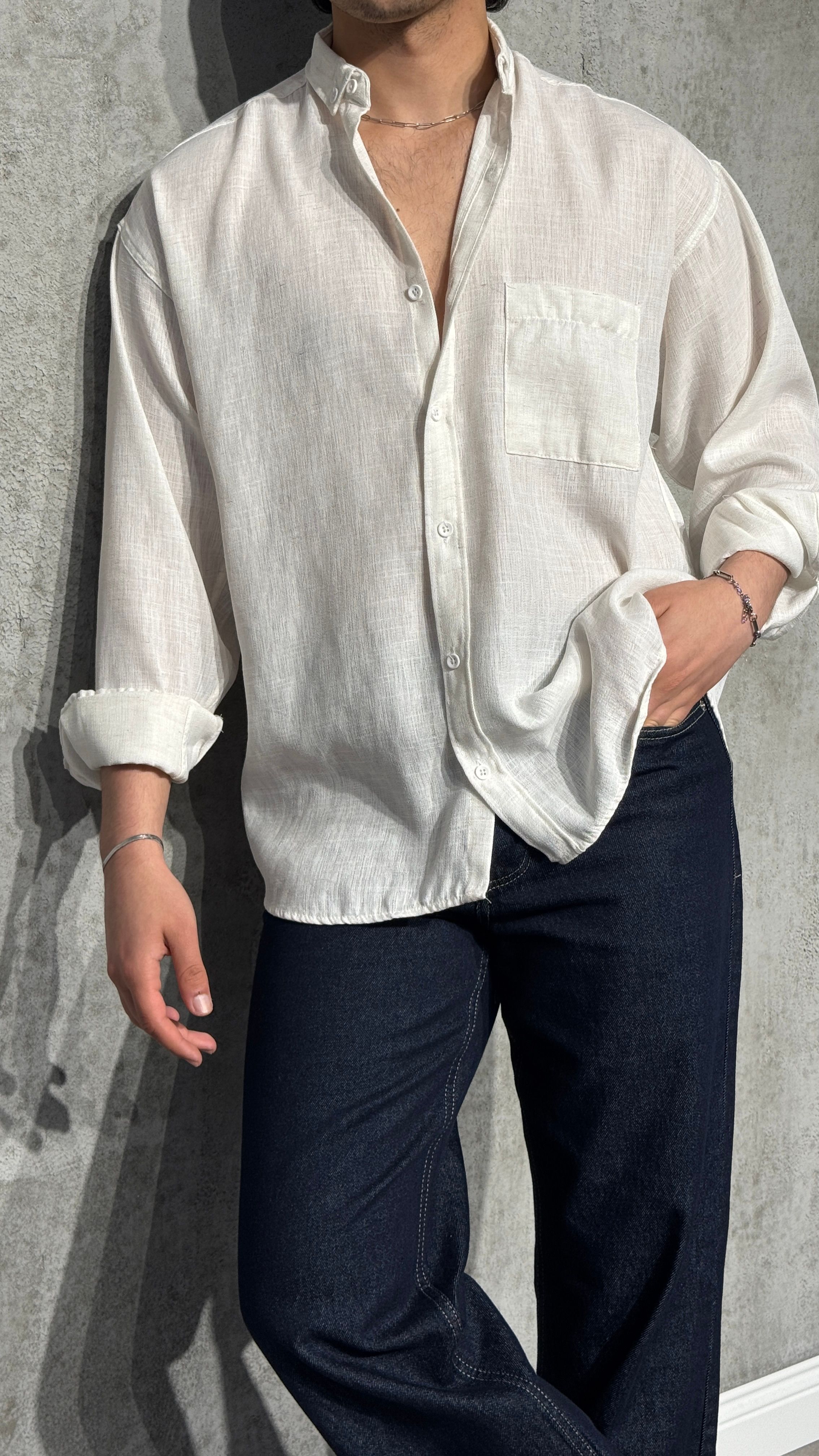 Oversize Fit Keten Gömlek