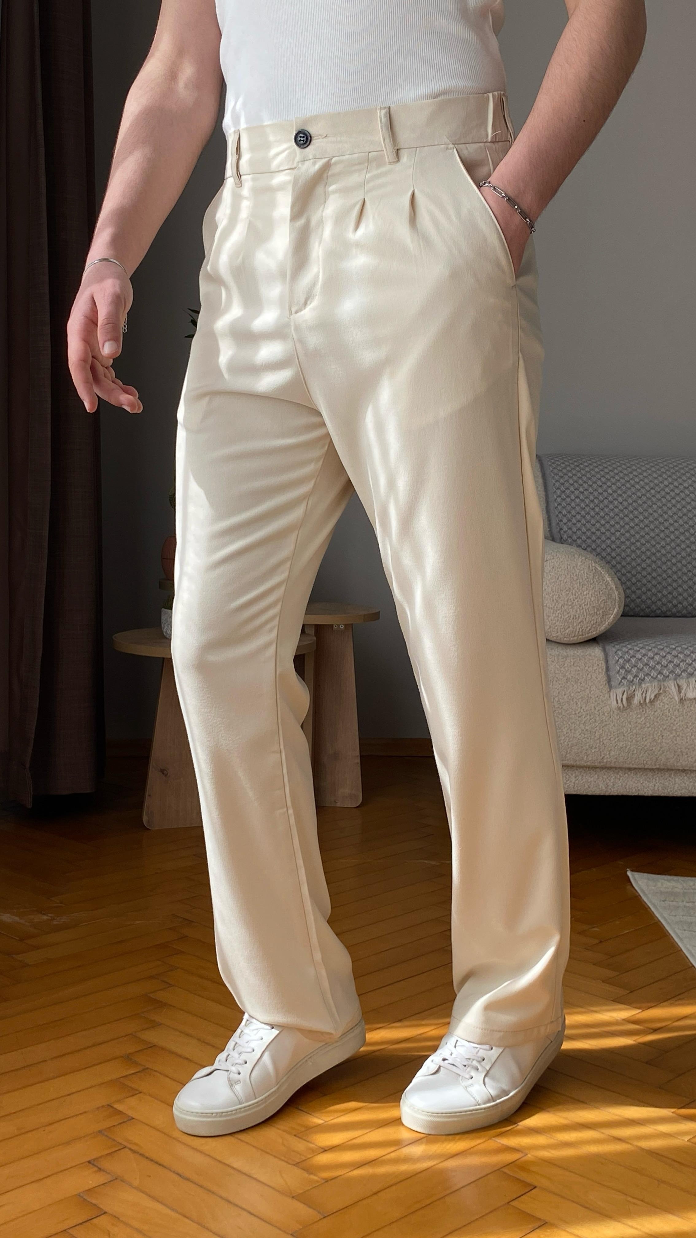 Baggy Pileli Kumaş Pantolon
