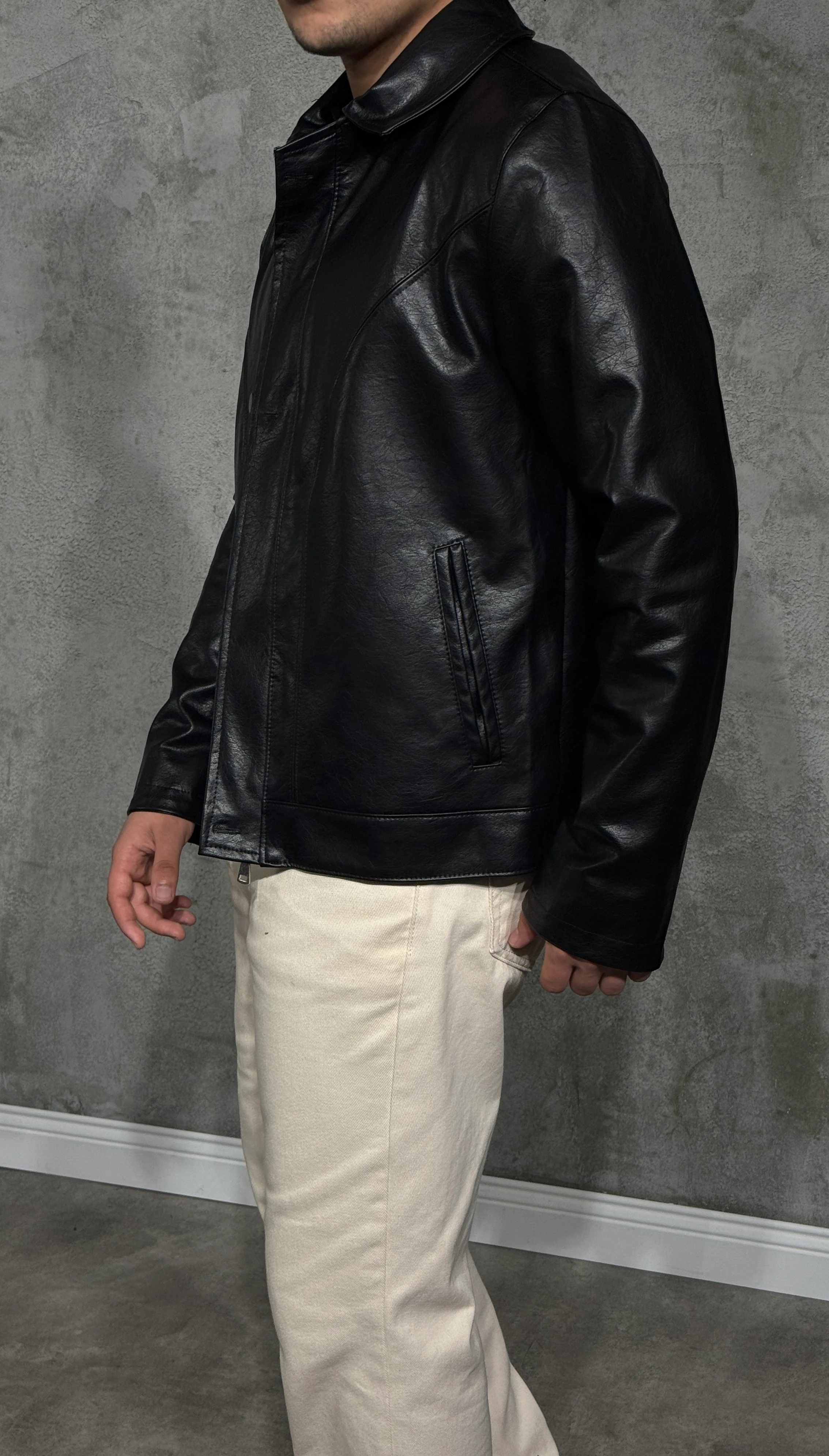 Erkek Siyah Spor Deri Ceket