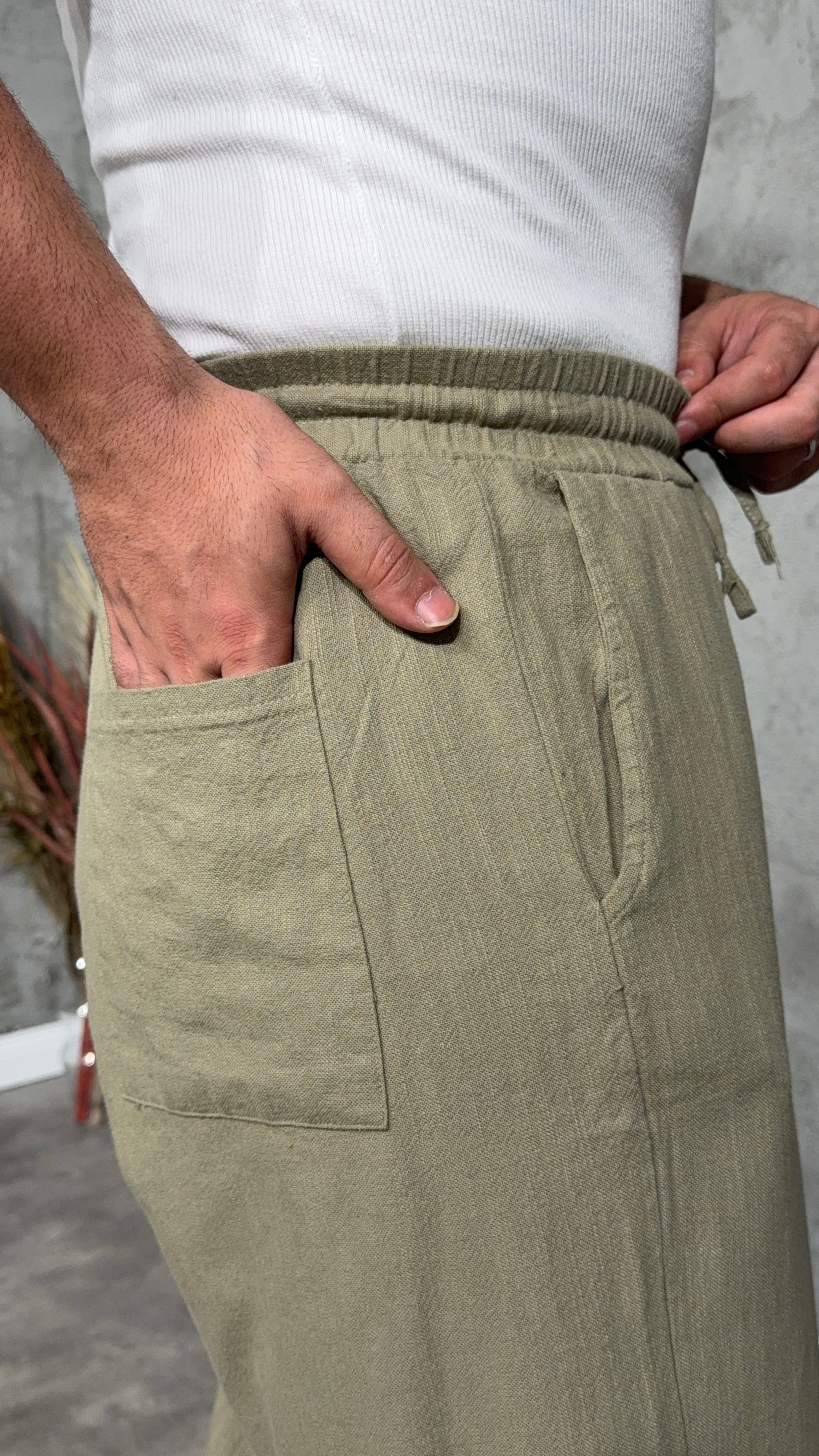 Erkek Premium Baggy Bol Keten Pantolon
