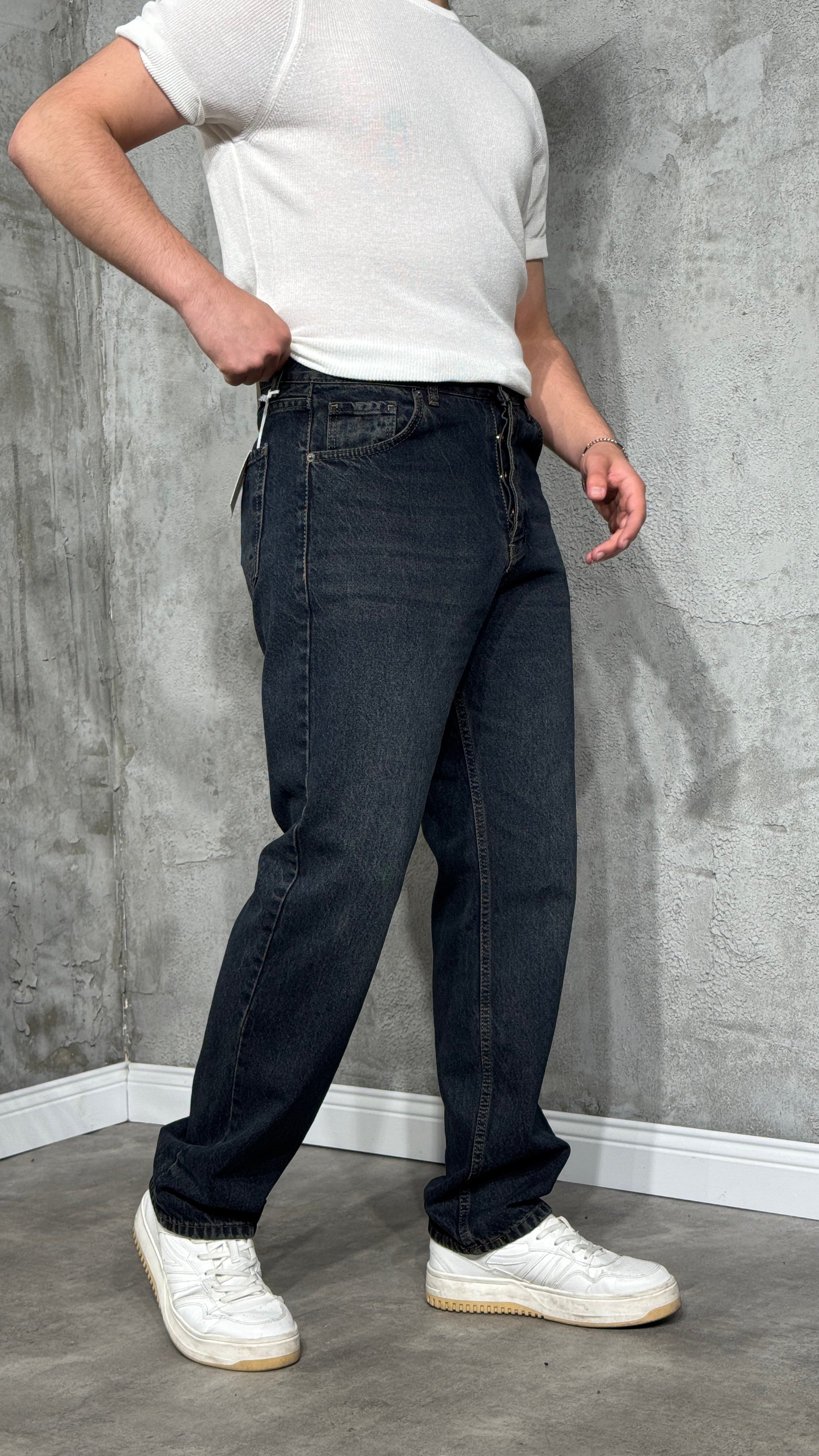 Erkek Yıkamalı Koyu İndigo Kot Pantolon 