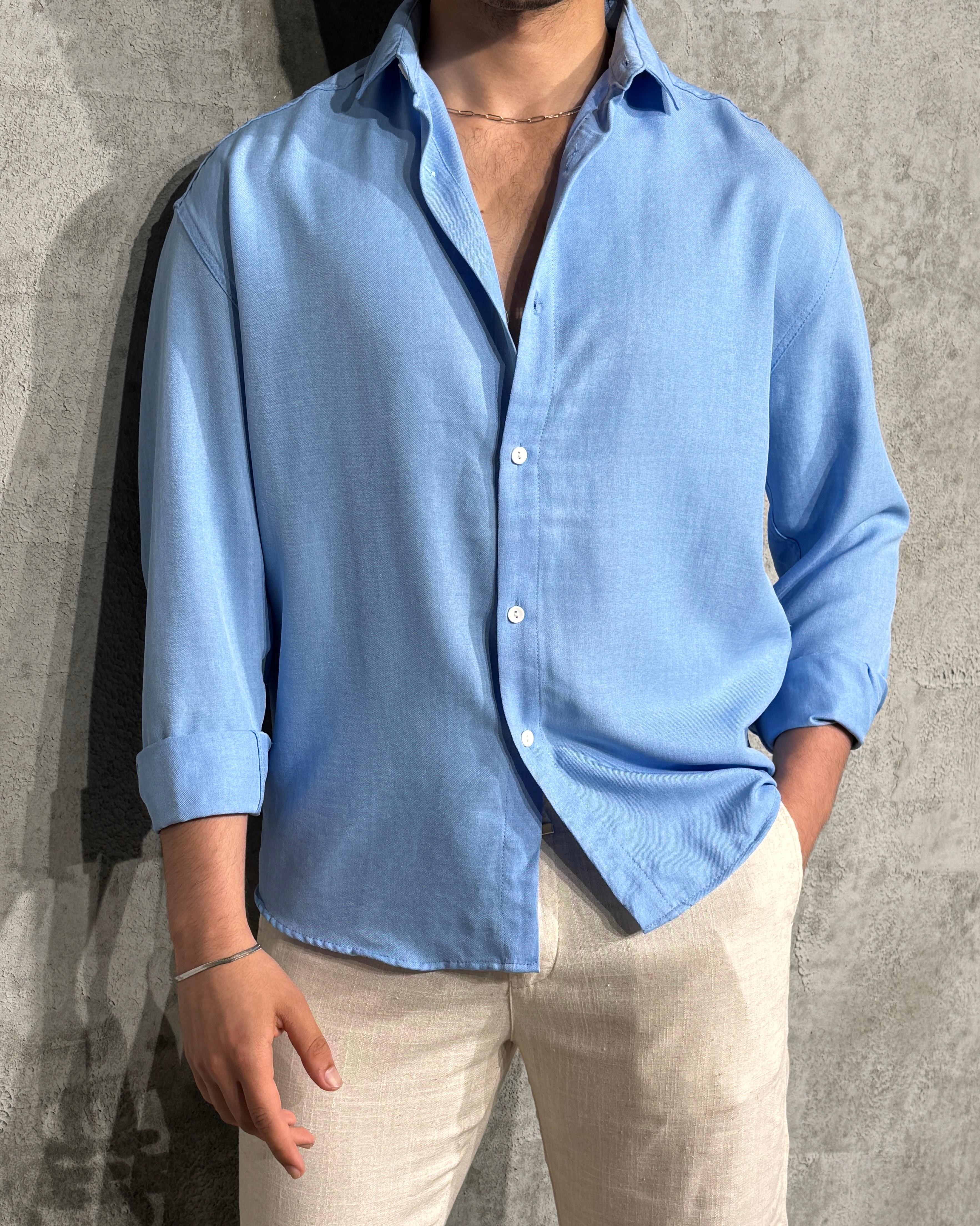 Oversize Yazlık Gömlek - Mavi