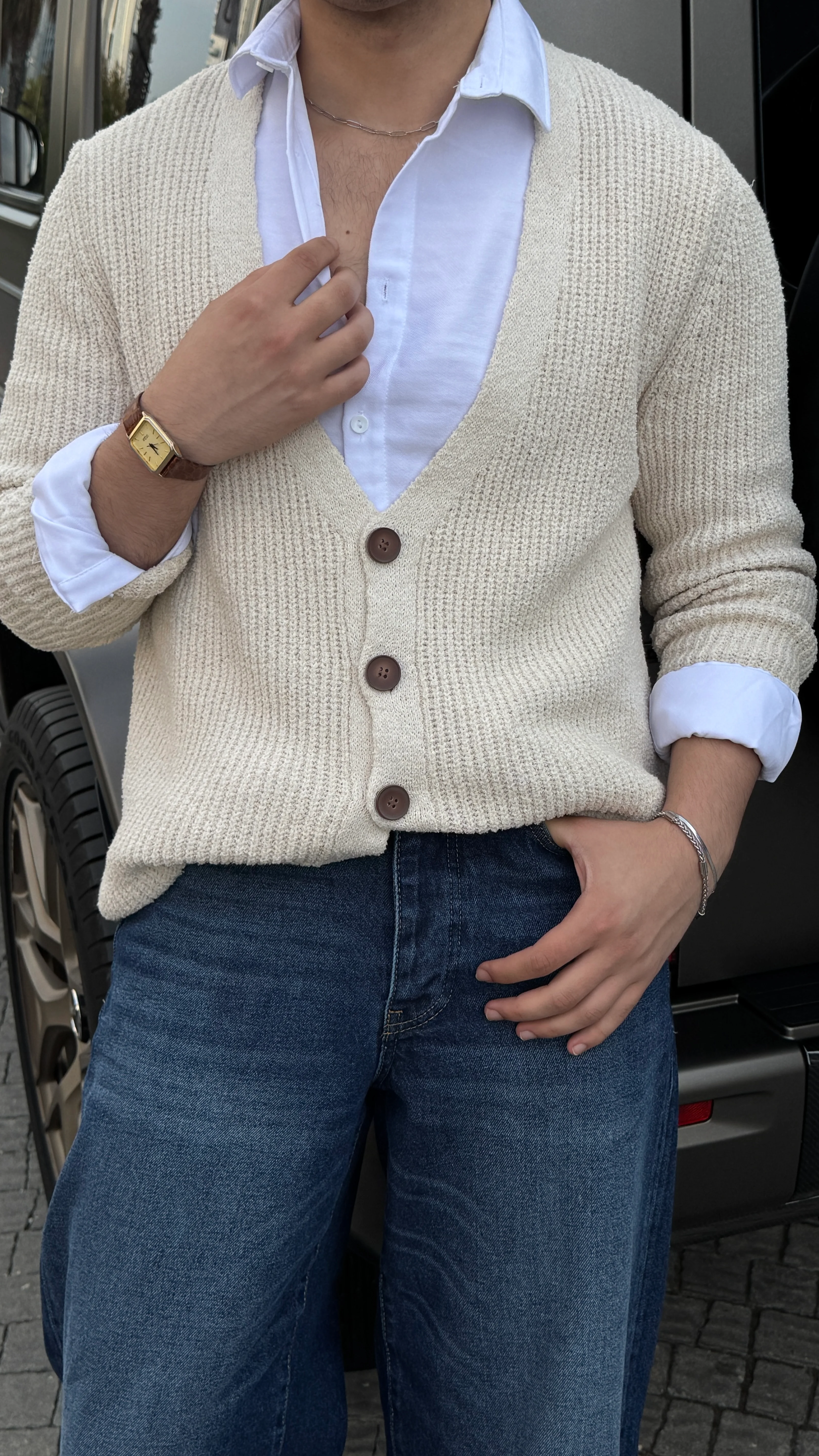 Erkek Premium Fit Kesim Düğmeli Hırka