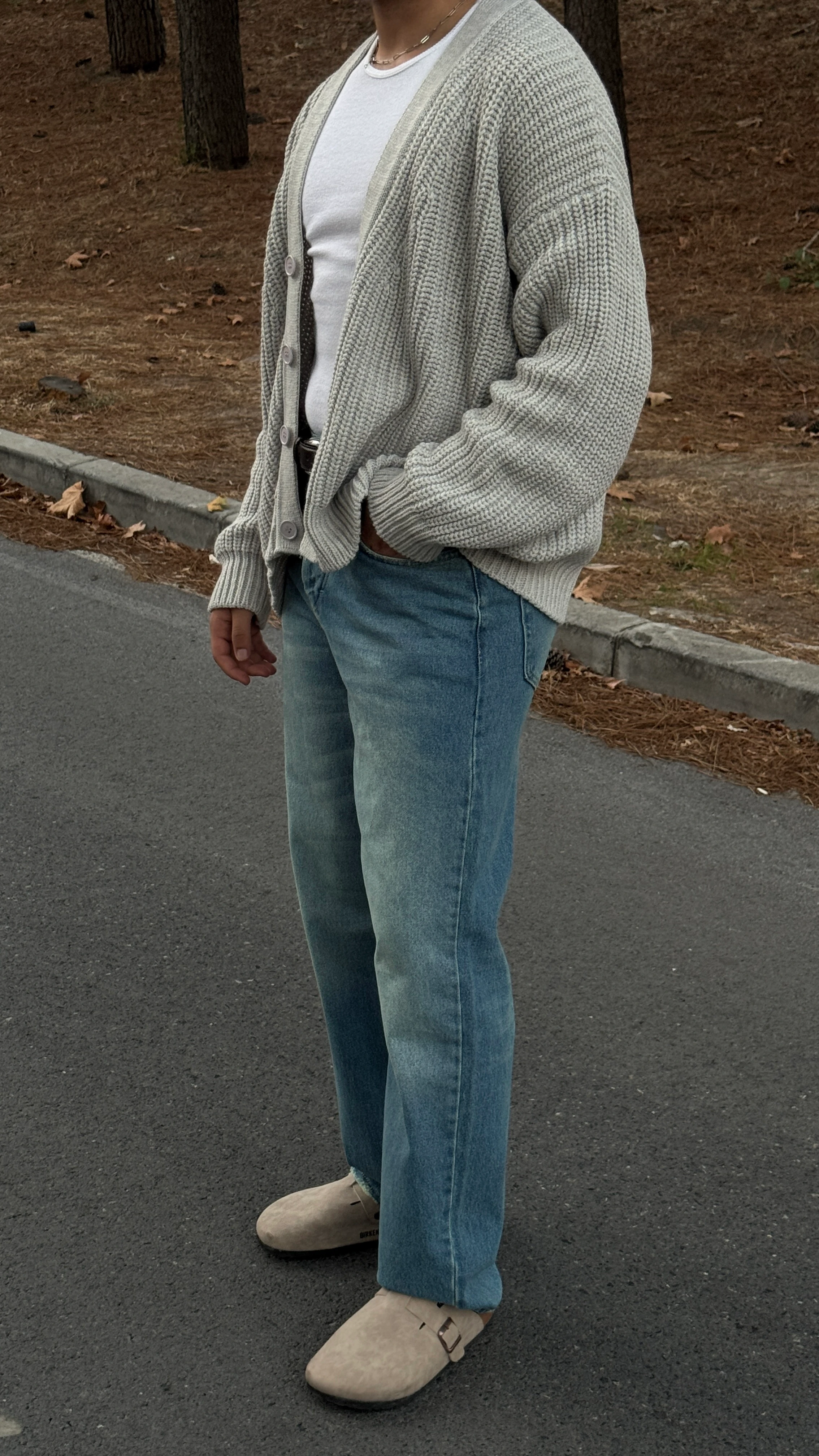 Erkek Oversize Düğmeli Örgü Hırka Kazak