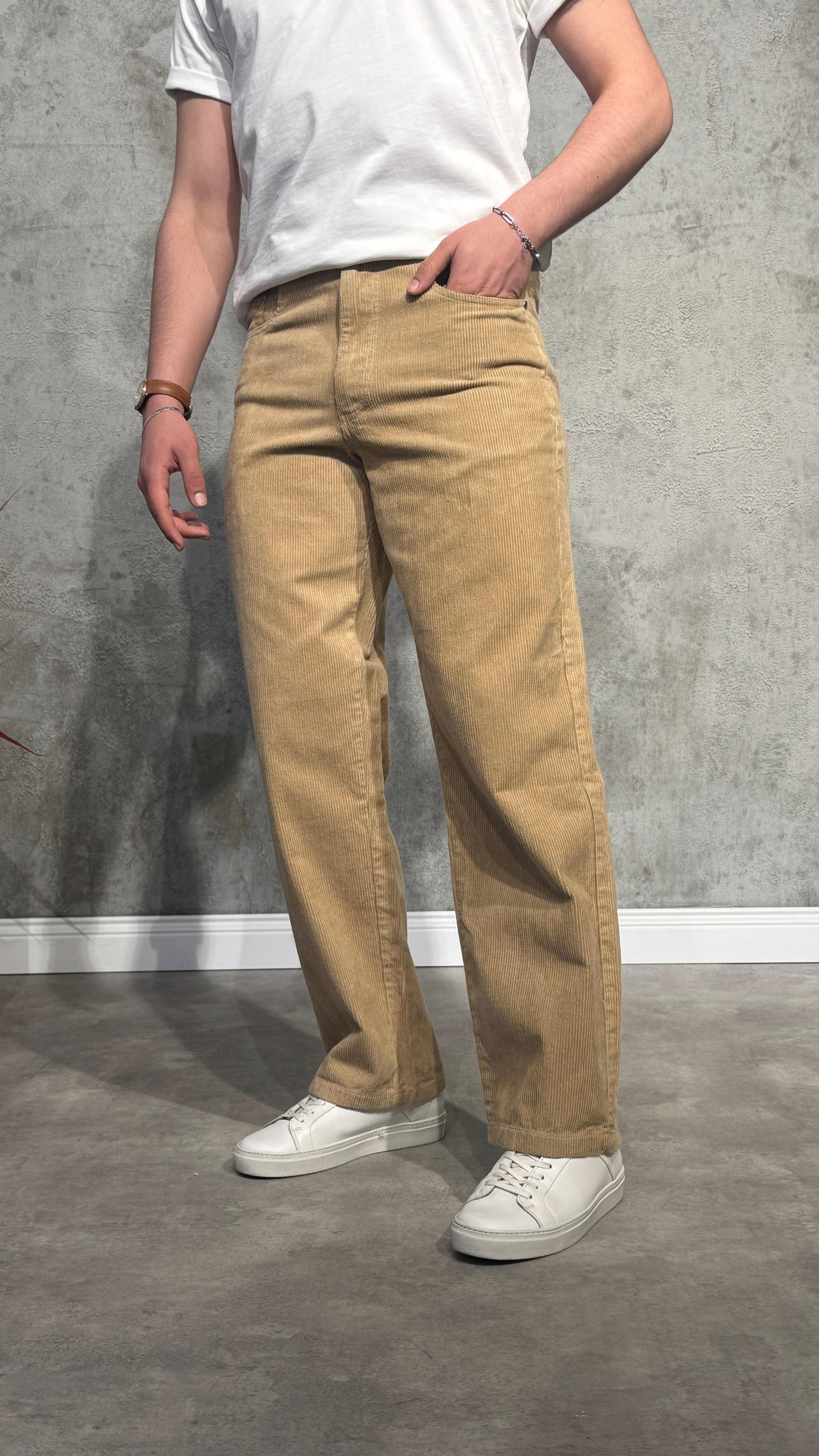 Premium Baggy Kadife Pantolon - Kamel