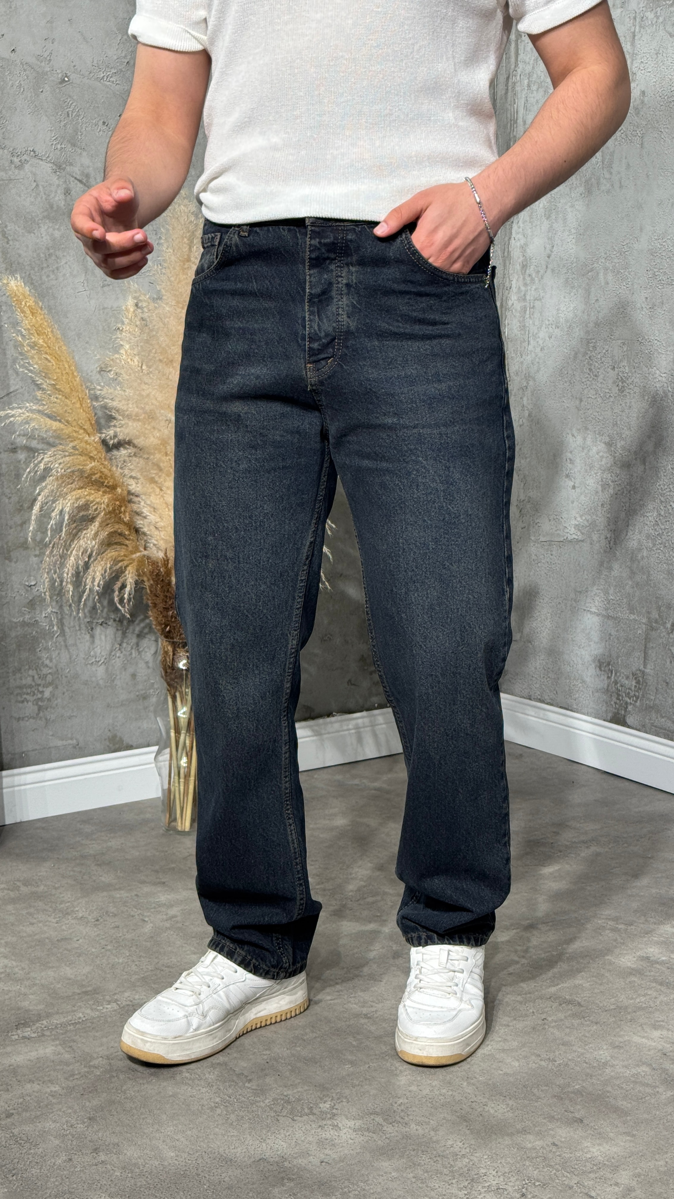 Erkek Yıkamalı Koyu İndigo Kot Pantolon 