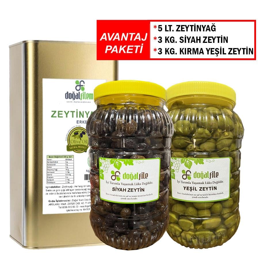 Natural Birinci Sızma Zeytinyağı ve Zeytin Paketi