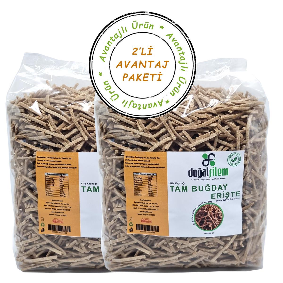 Tam Buğday Erişte 1000 gr 2li Paket